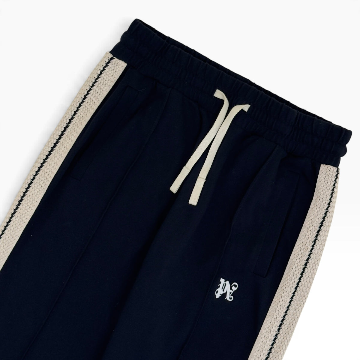PALM ANGELS MONOGRAM PIQUET TRACK PANTS BLACK / BEIGE M