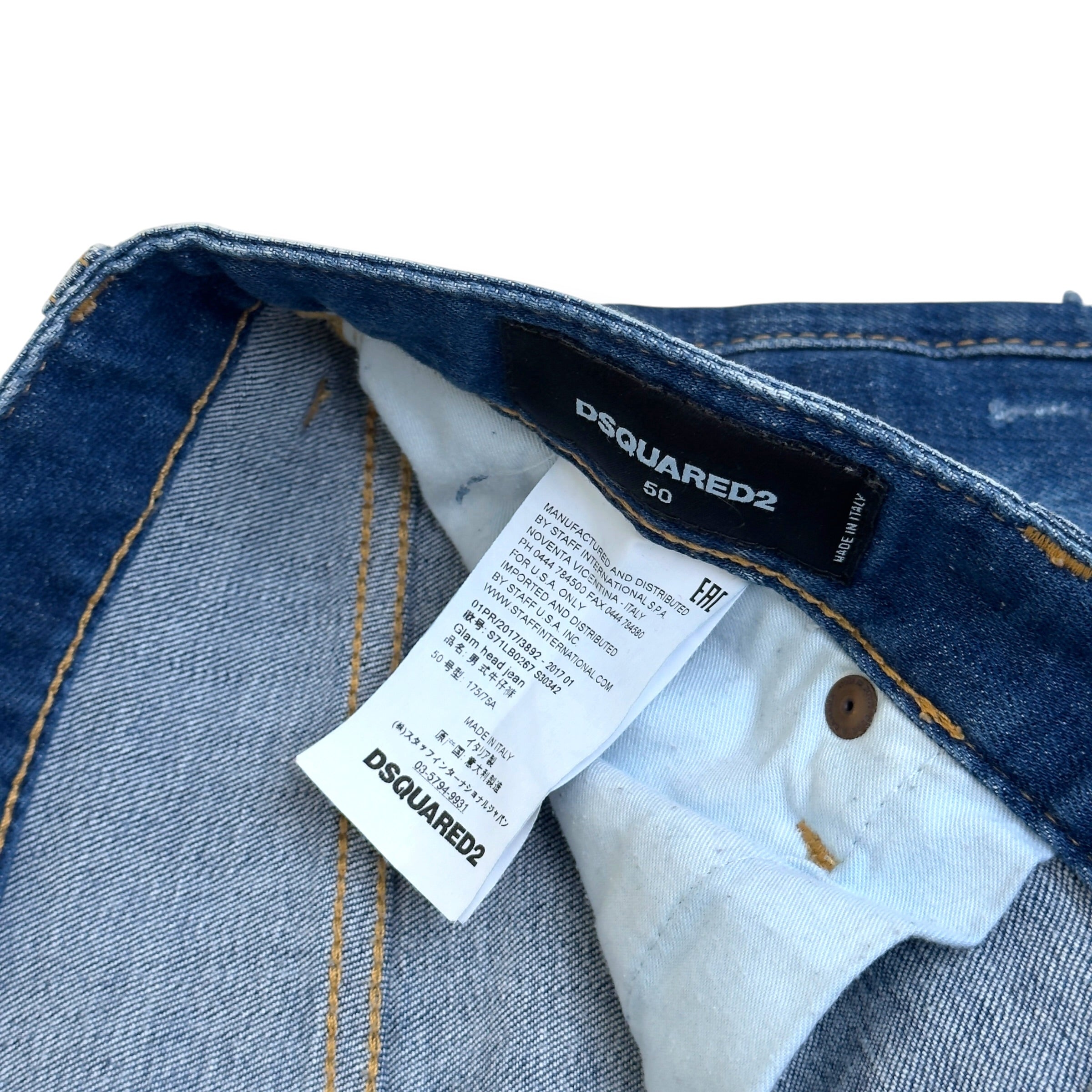DSQUARED2 CROPPED DISTRESSED DENIM JEANS BLUE 50 / L