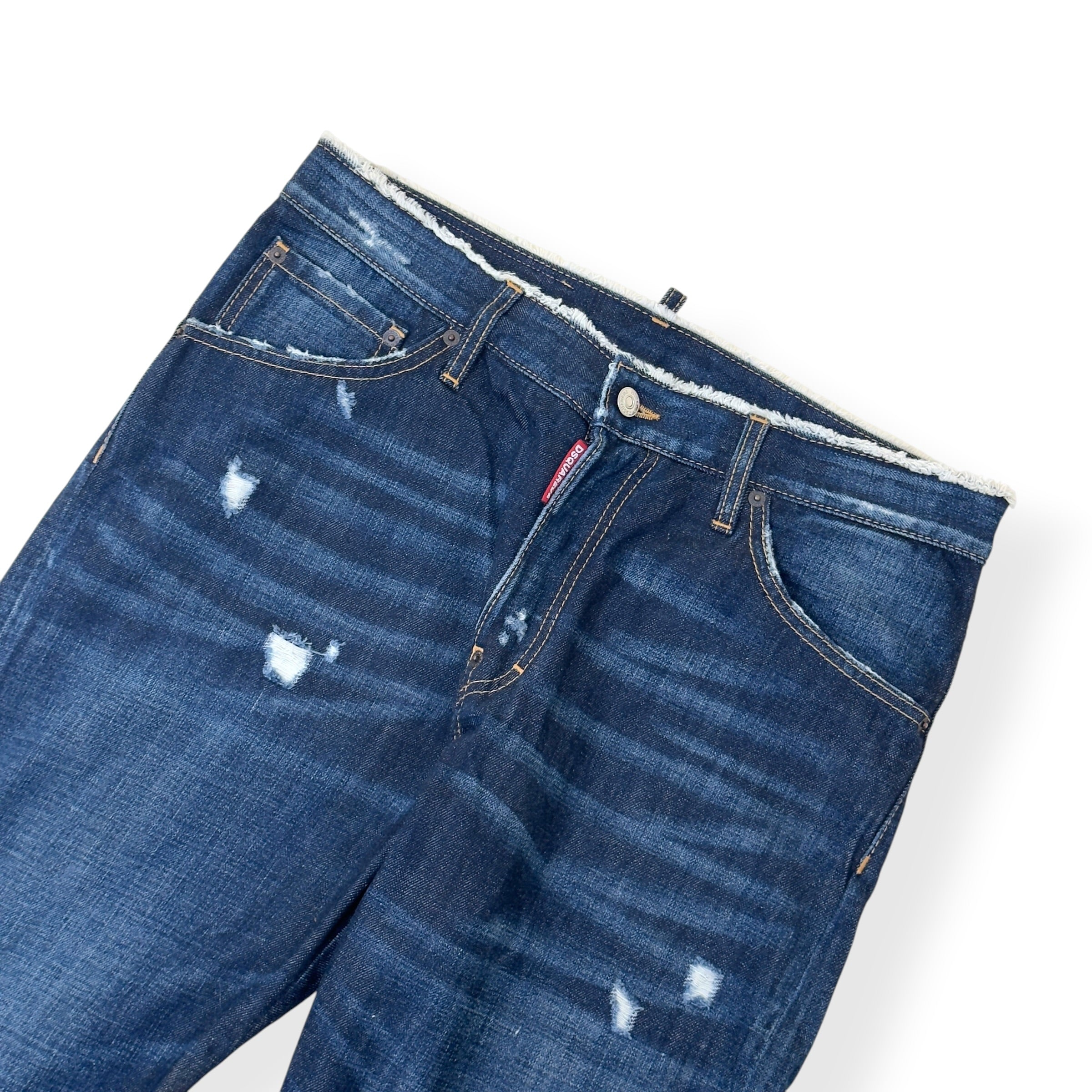 DSQUARED2 CROPPED TARTAN CUFF DENIM JEANS BLUE 46 / S
