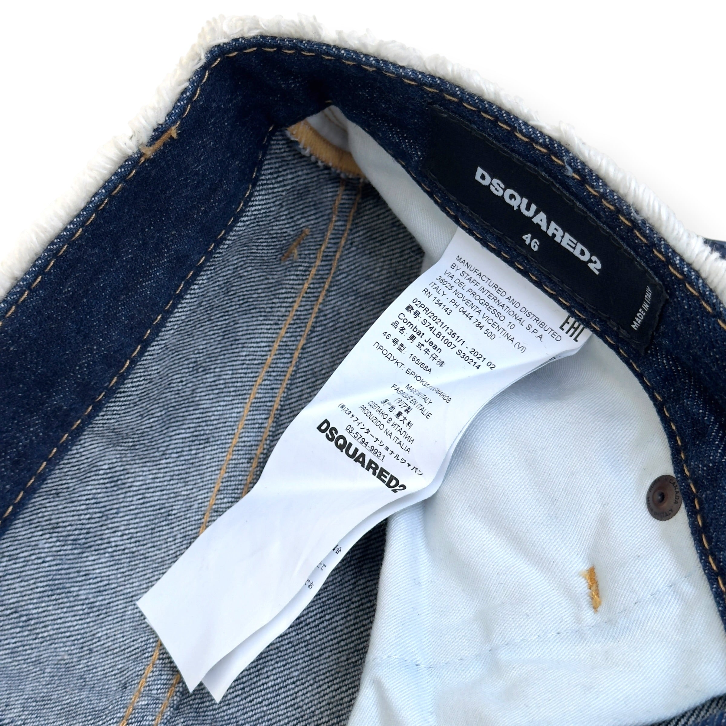 DSQUARED2 CROPPED TARTAN CUFF DENIM JEANS BLUE 46 / S