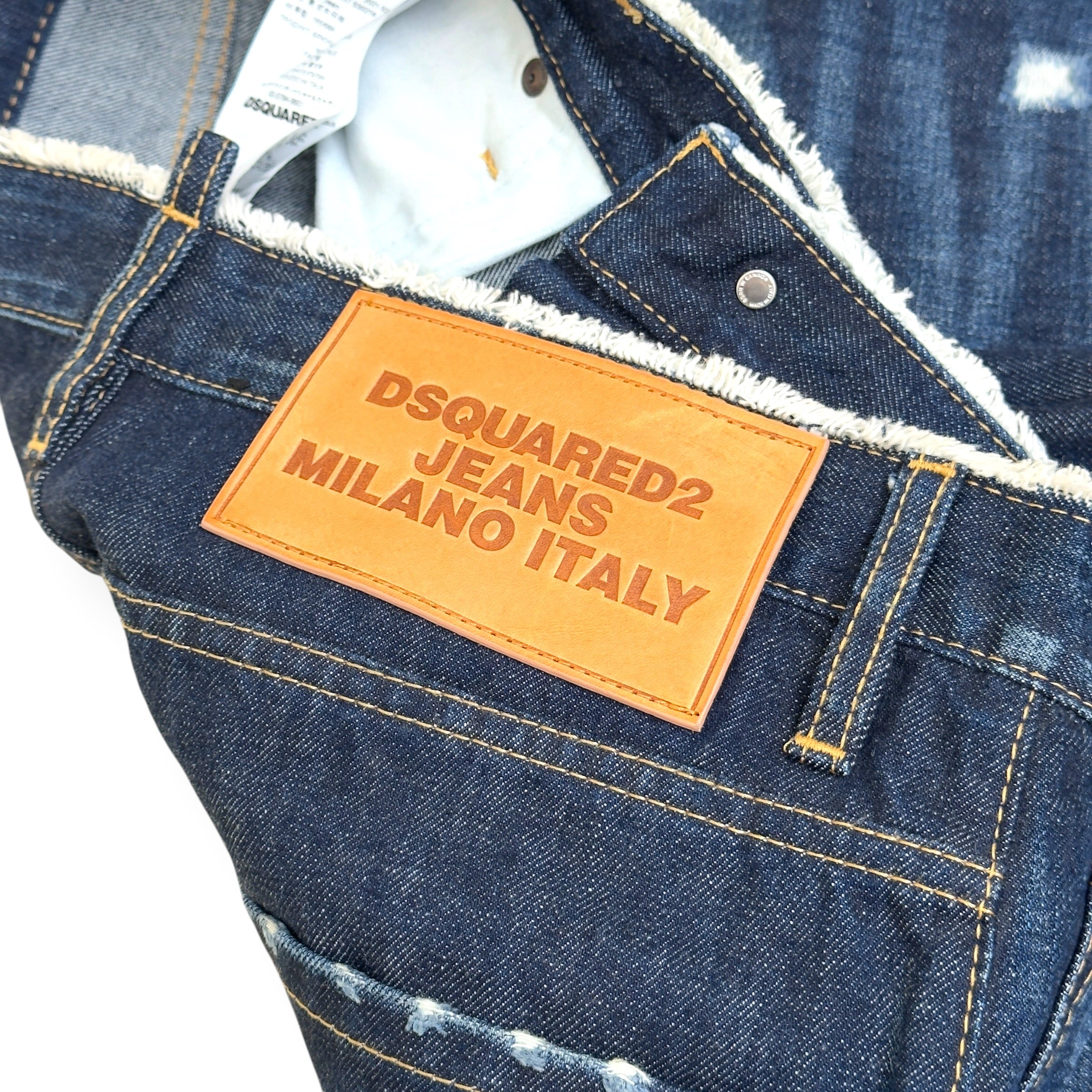 DSQUARED2 CROPPED TARTAN CUFF DENIM JEANS BLUE 46 / S