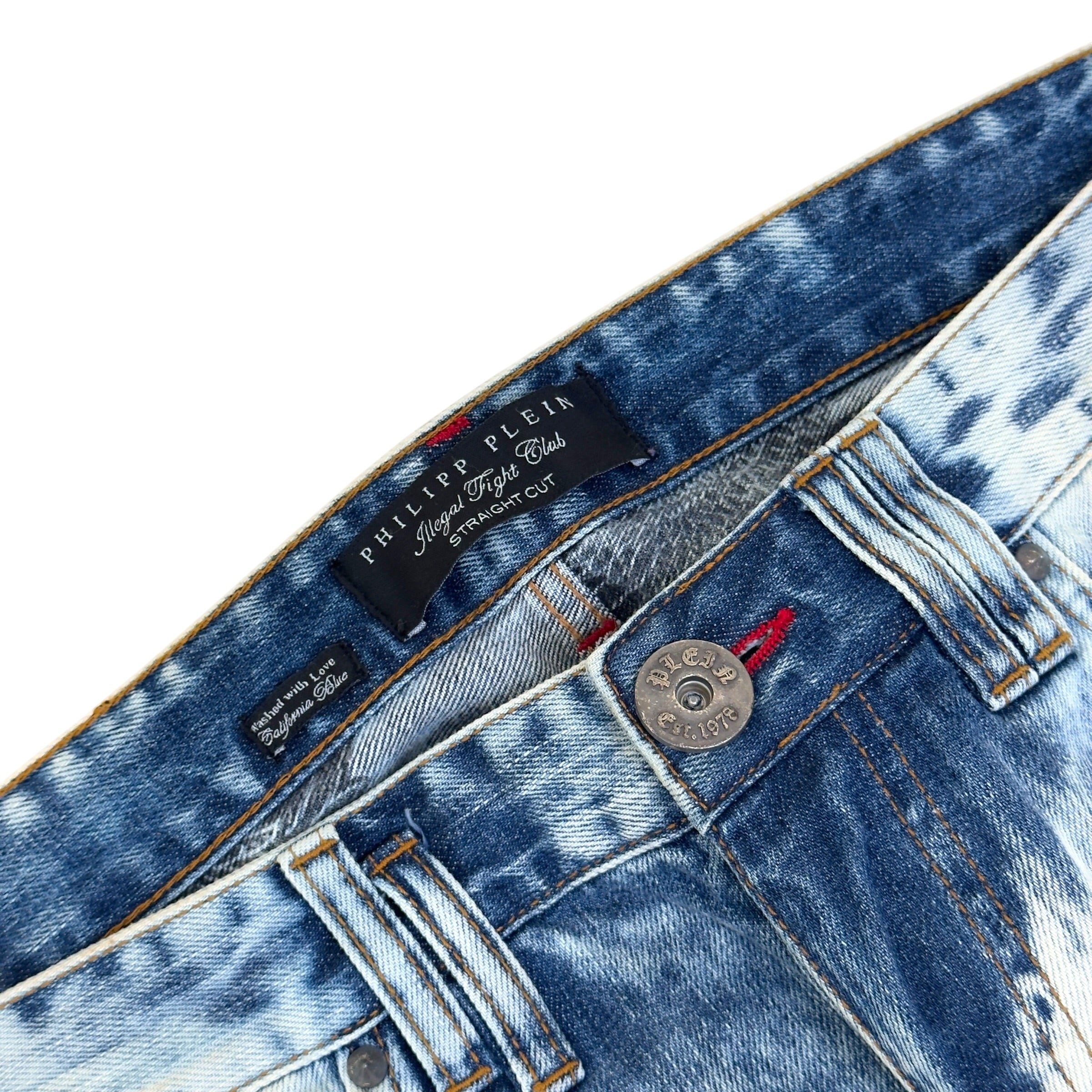 PHILIPP PLEIN ILLEGAL FIGHT CLUB STRAIGHT CUT DENIM JEANS CALIFORNIA BLUE L