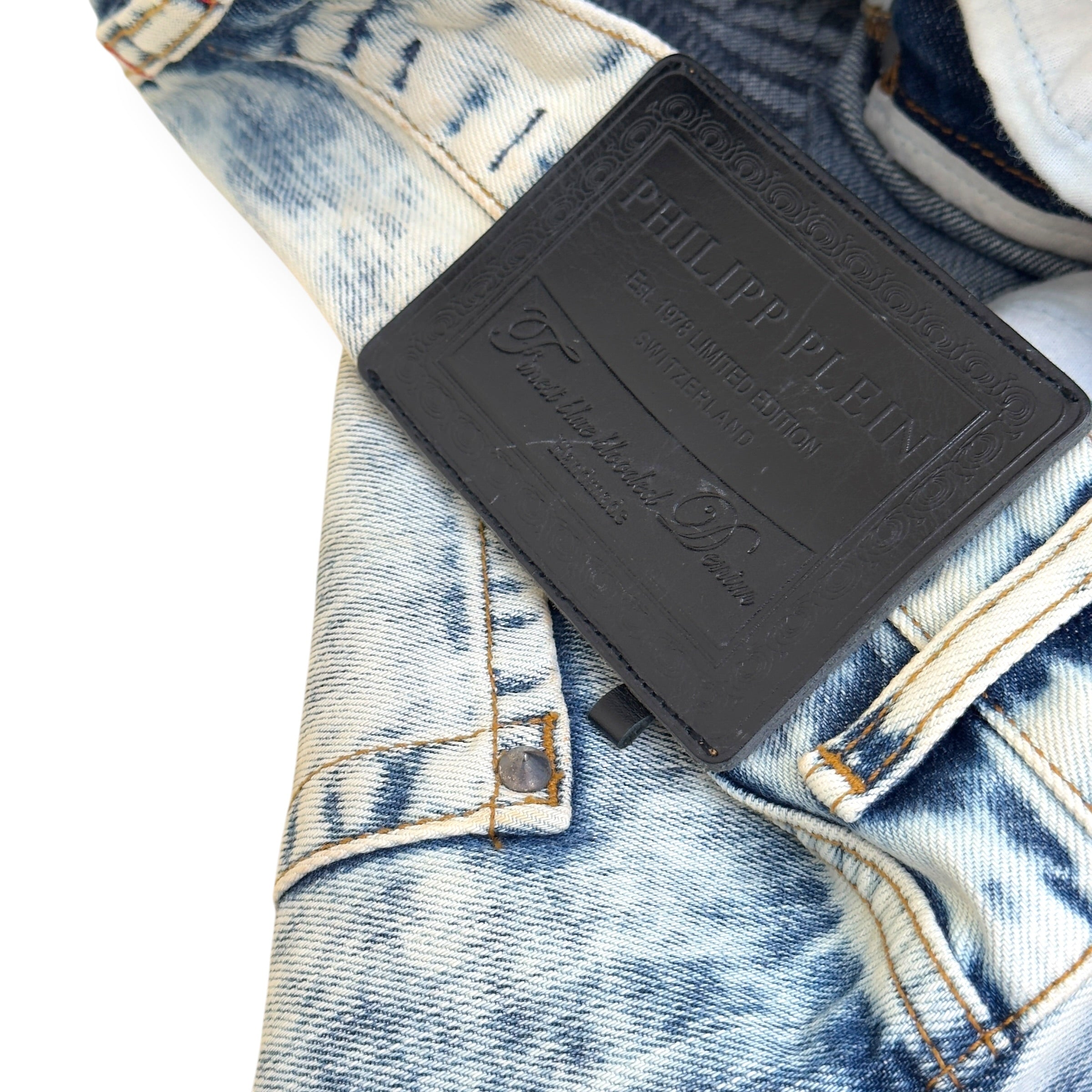 PHILIPP PLEIN ILLEGAL FIGHT CLUB STRAIGHT CUT DENIM JEANS CALIFORNIA BLUE L