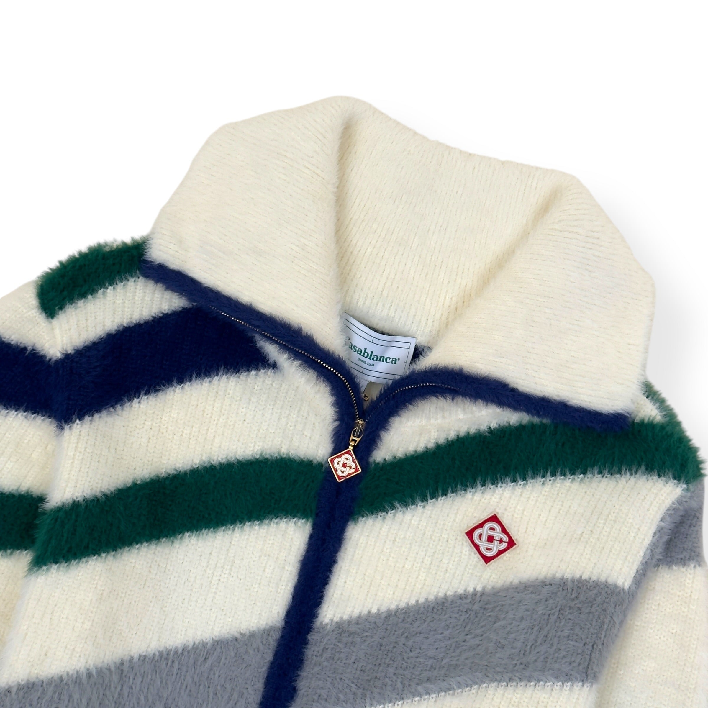 CASABLANCA FURRY STRIPED ZIP-UP JUMPER WHITE M