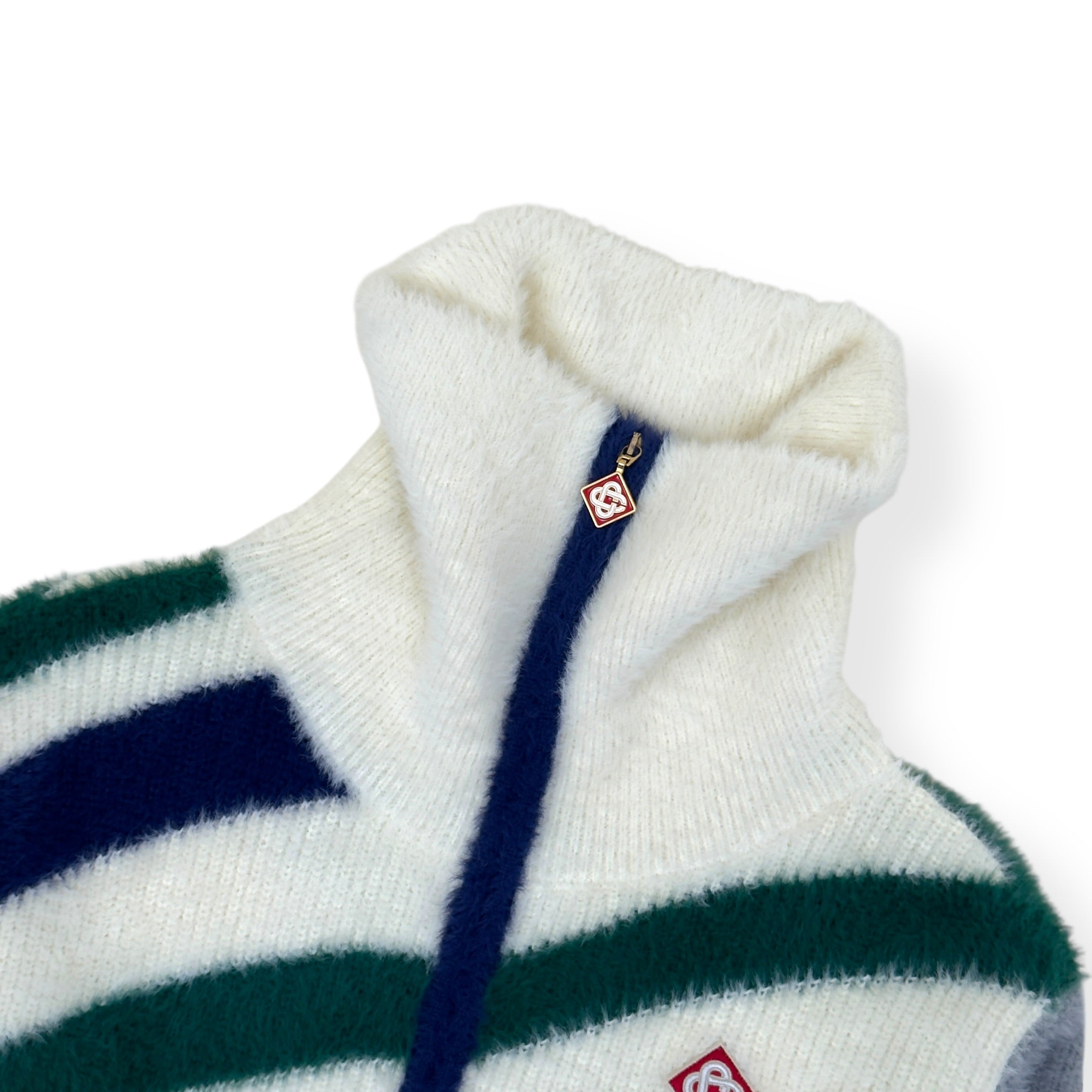 CASABLANCA FURRY STRIPED ZIP-UP JUMPER WHITE M