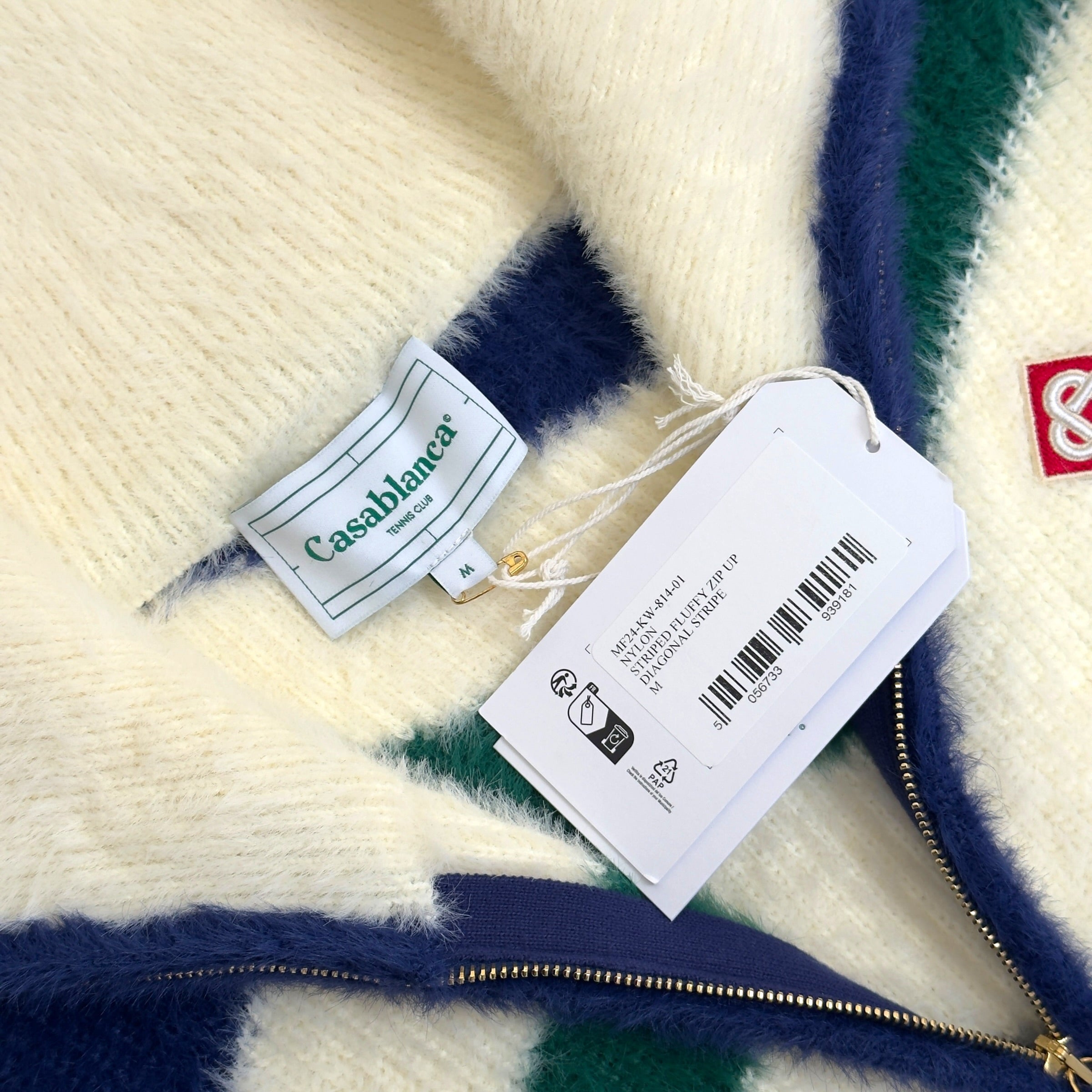 CASABLANCA FURRY STRIPED ZIP-UP JUMPER WHITE M