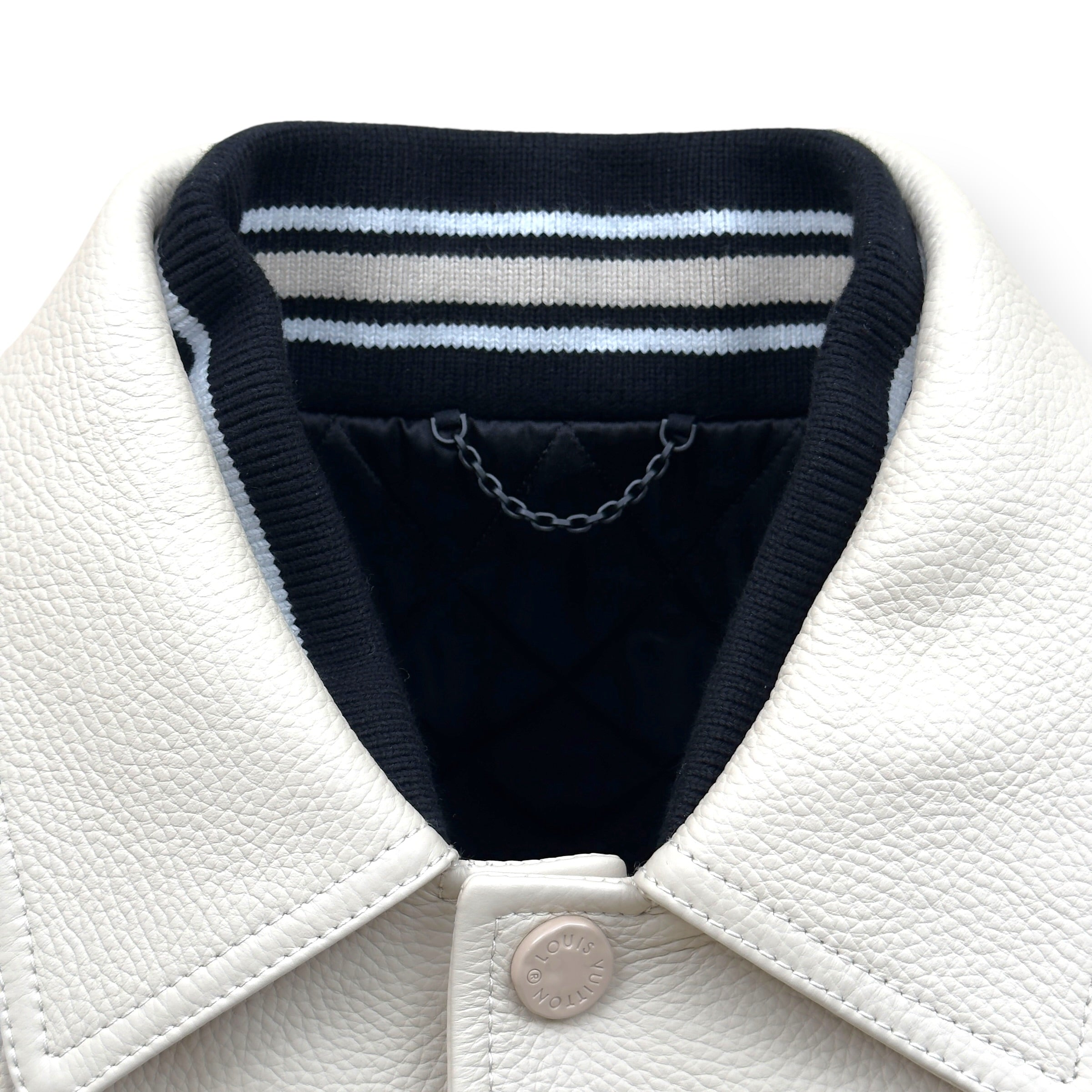 LOUIS VUITTON CALLIGRAPHY LEATHER / NYLON JACKET CREAM / NAVY 50 / L