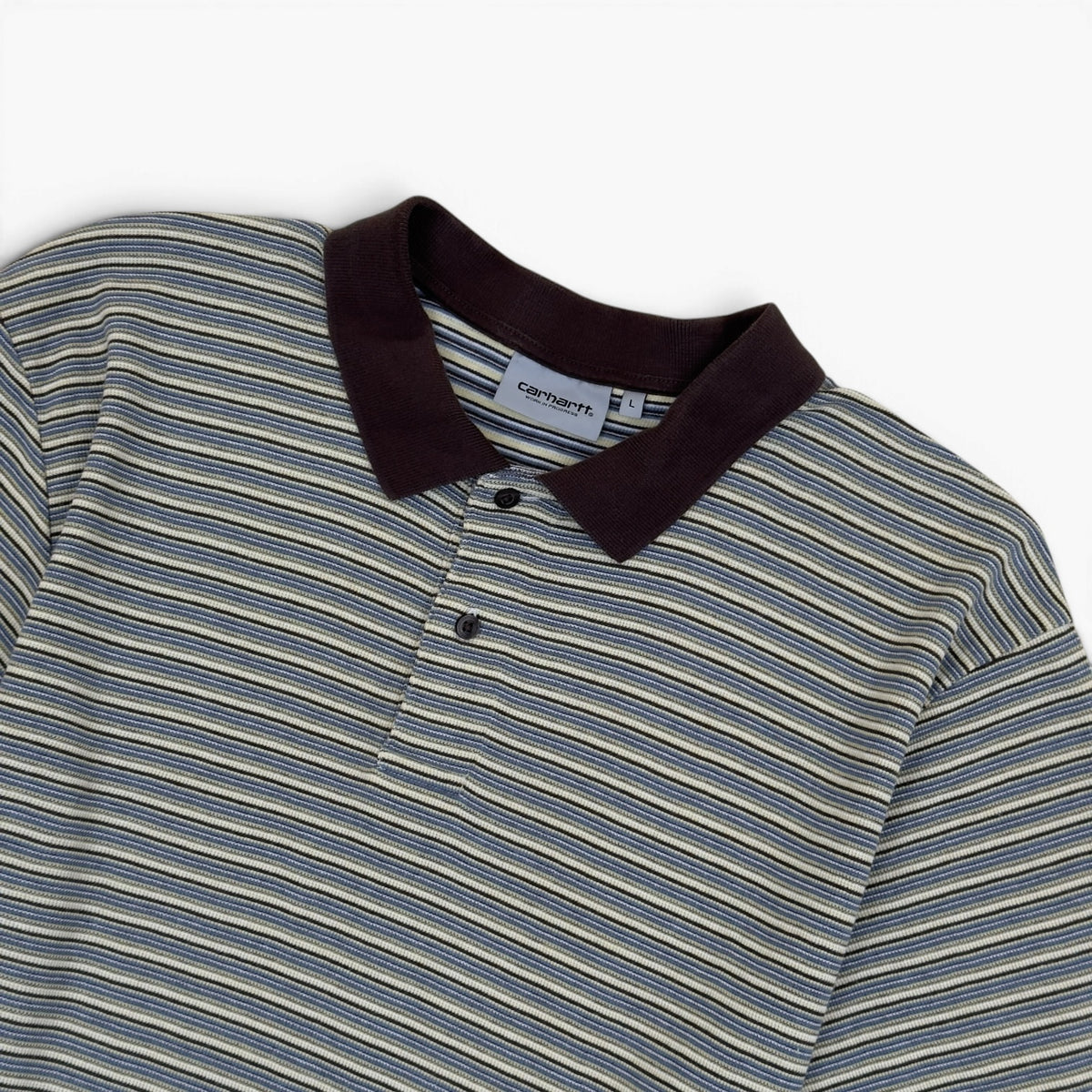 CARHARTT WIP DION STRIPED POLO SHIRT BROWN / BLUE / CREAM L