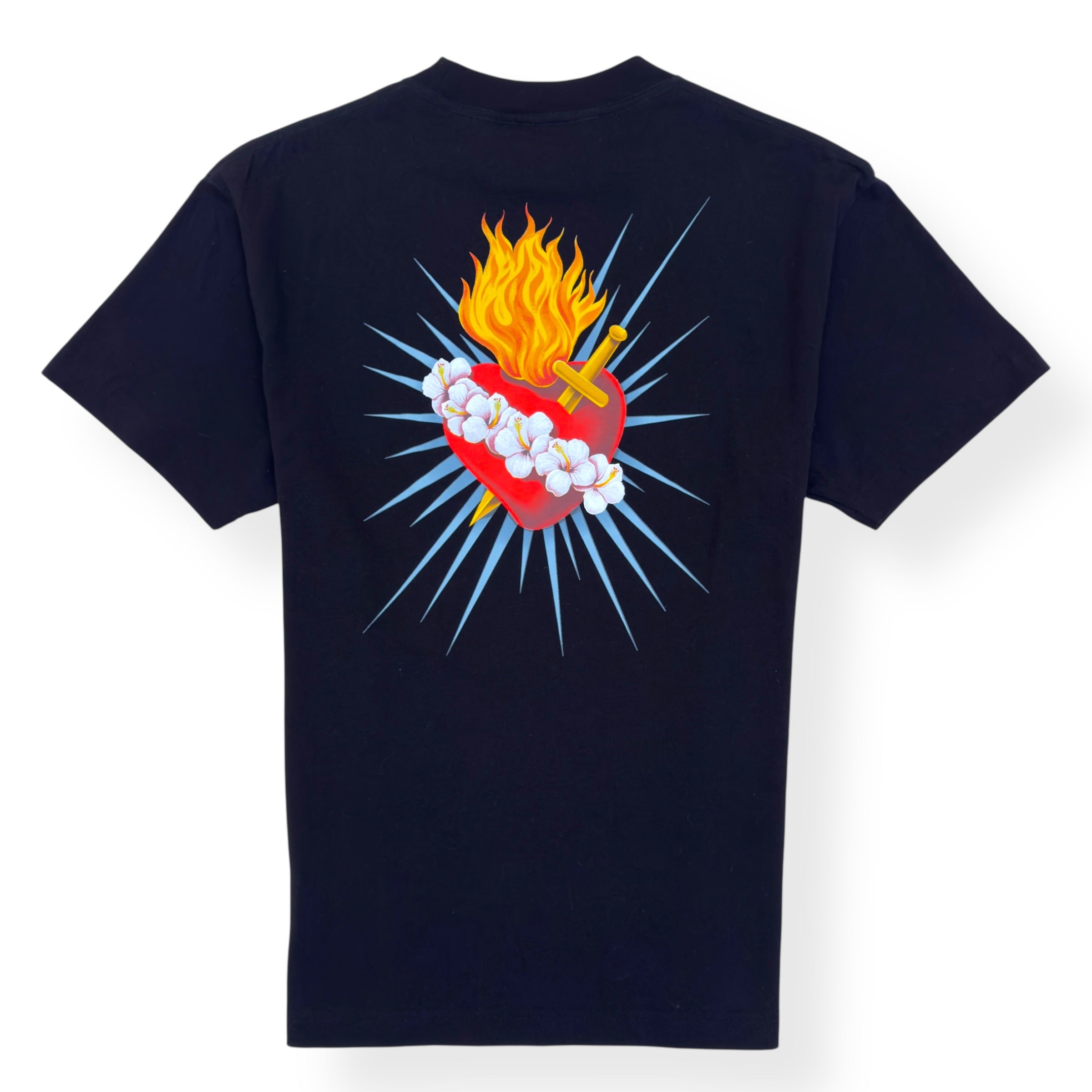 PALM ANGELS FLAMING HEART T-SHIRT BLACK L