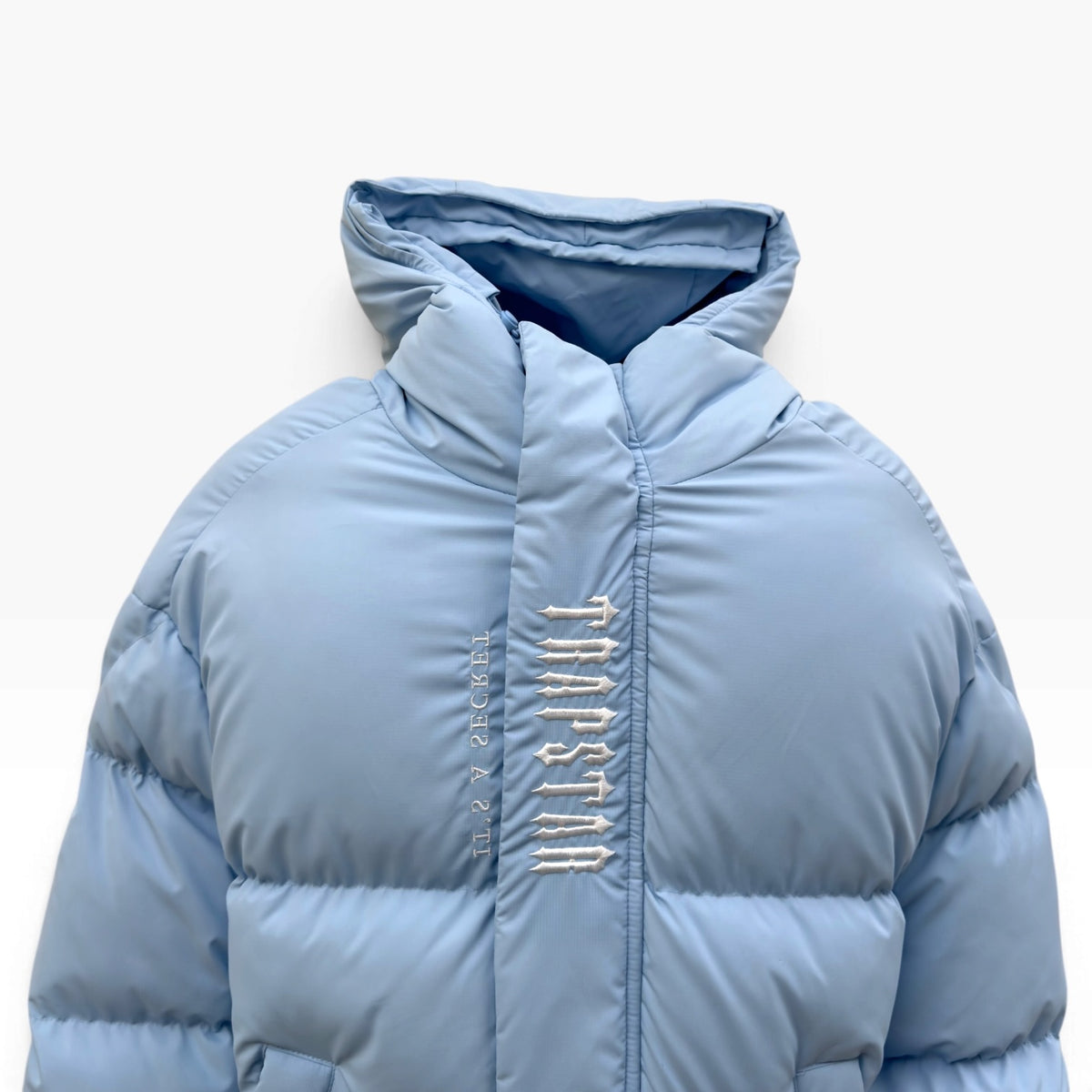 TRAPSTAR DECODED HOODED PUFFER JACKET ICE BLUE L
