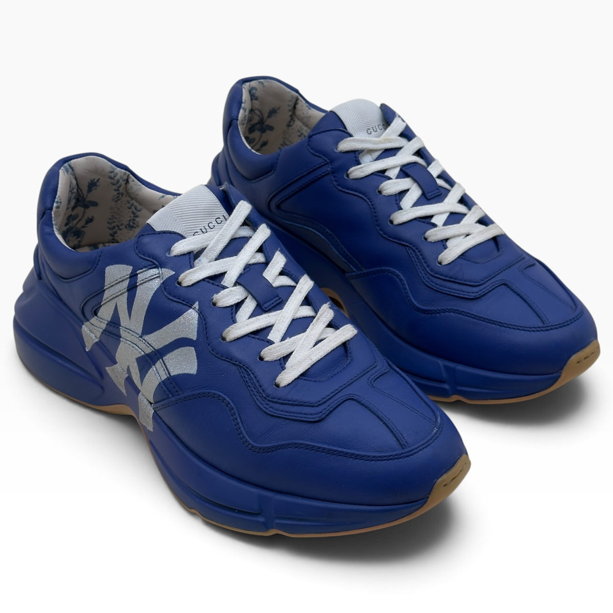 GUCCI RHYTON NY YANKEES LEATHER SNEAKER ROYAL BLUE UK6.5