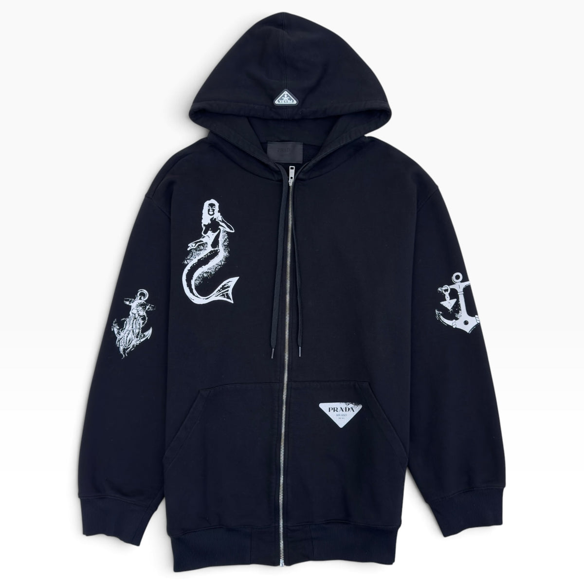 PRADA OVERSIZED ZIP-UP HOODIE BLACK M