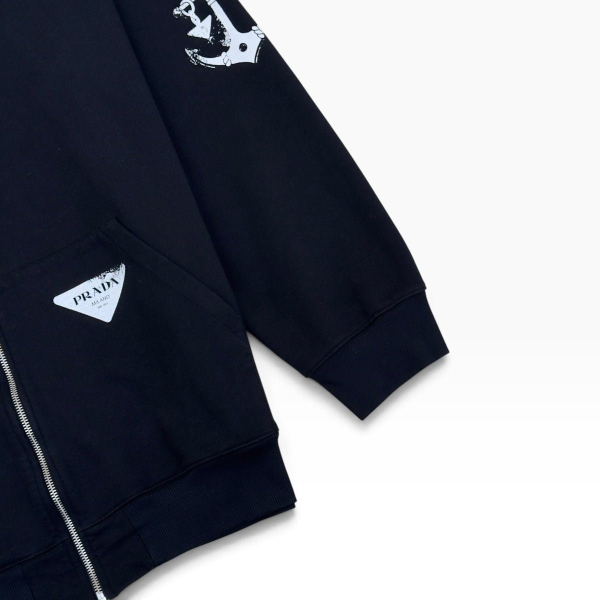PRADA OVERSIZED ZIP-UP HOODIE BLACK M