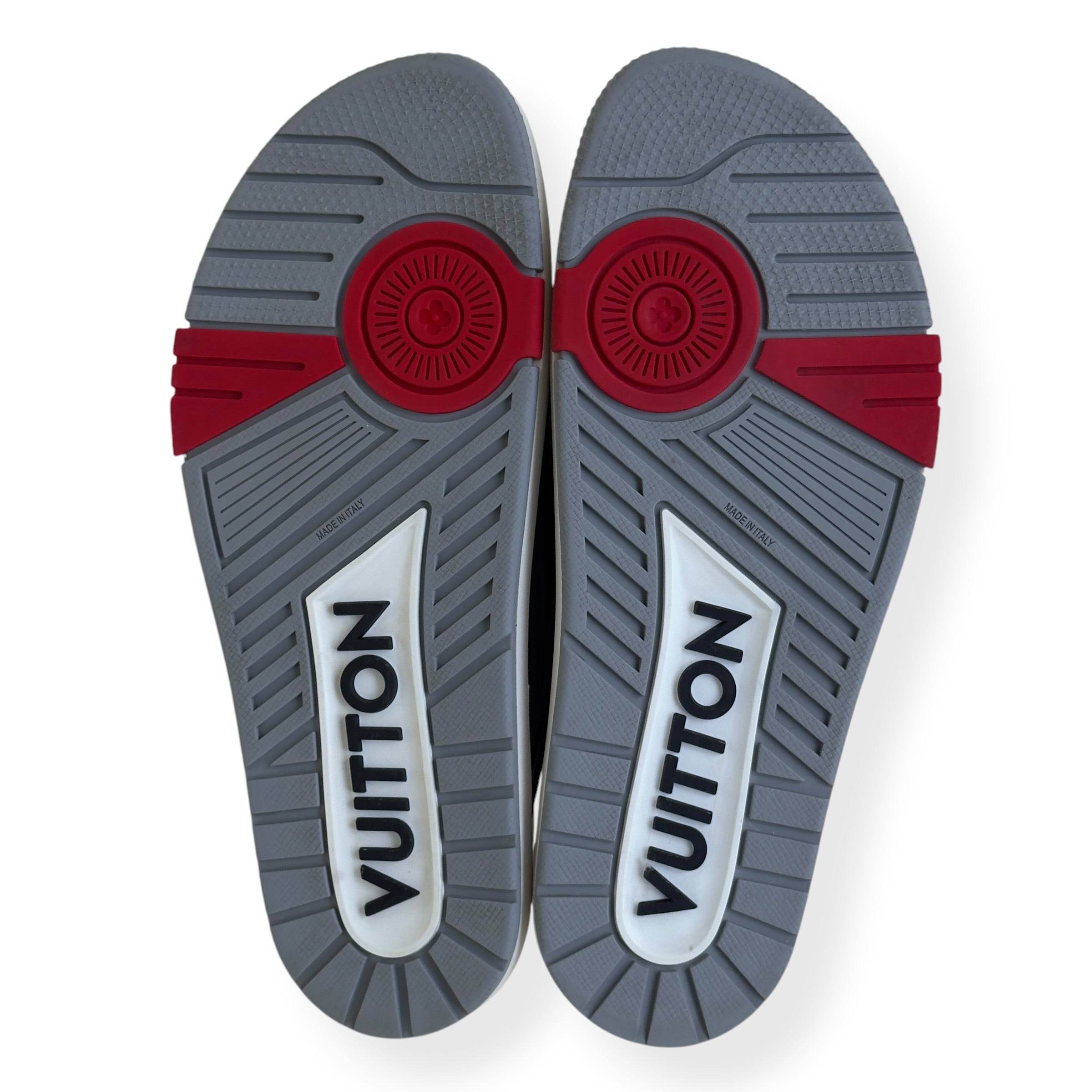 LOUIS VUITTON SCRIPT LOGO LEATHER MULES BLACK / GREY UK10