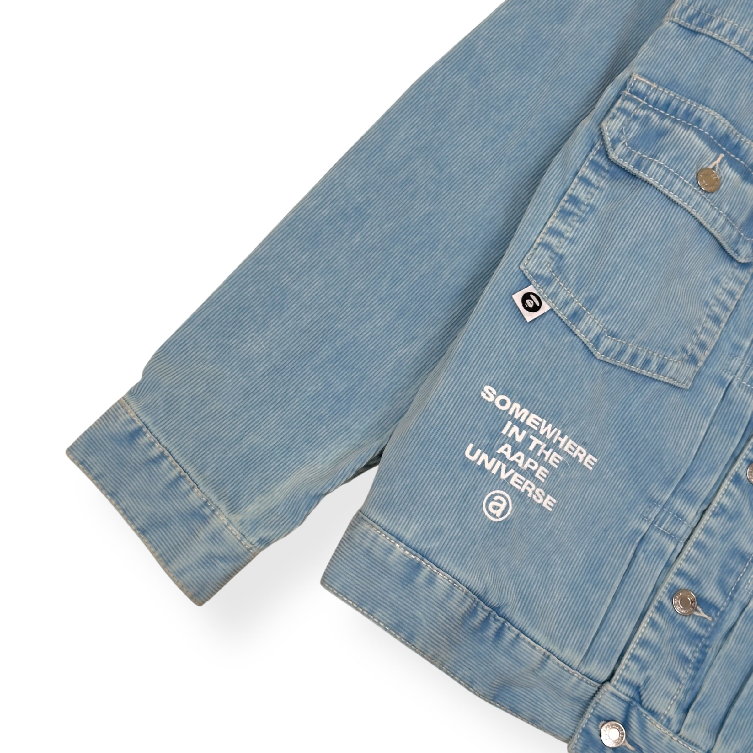 A BATHING APE MOONFACE LOGO HOODED DENIM JACKET INDIGO BLUE L