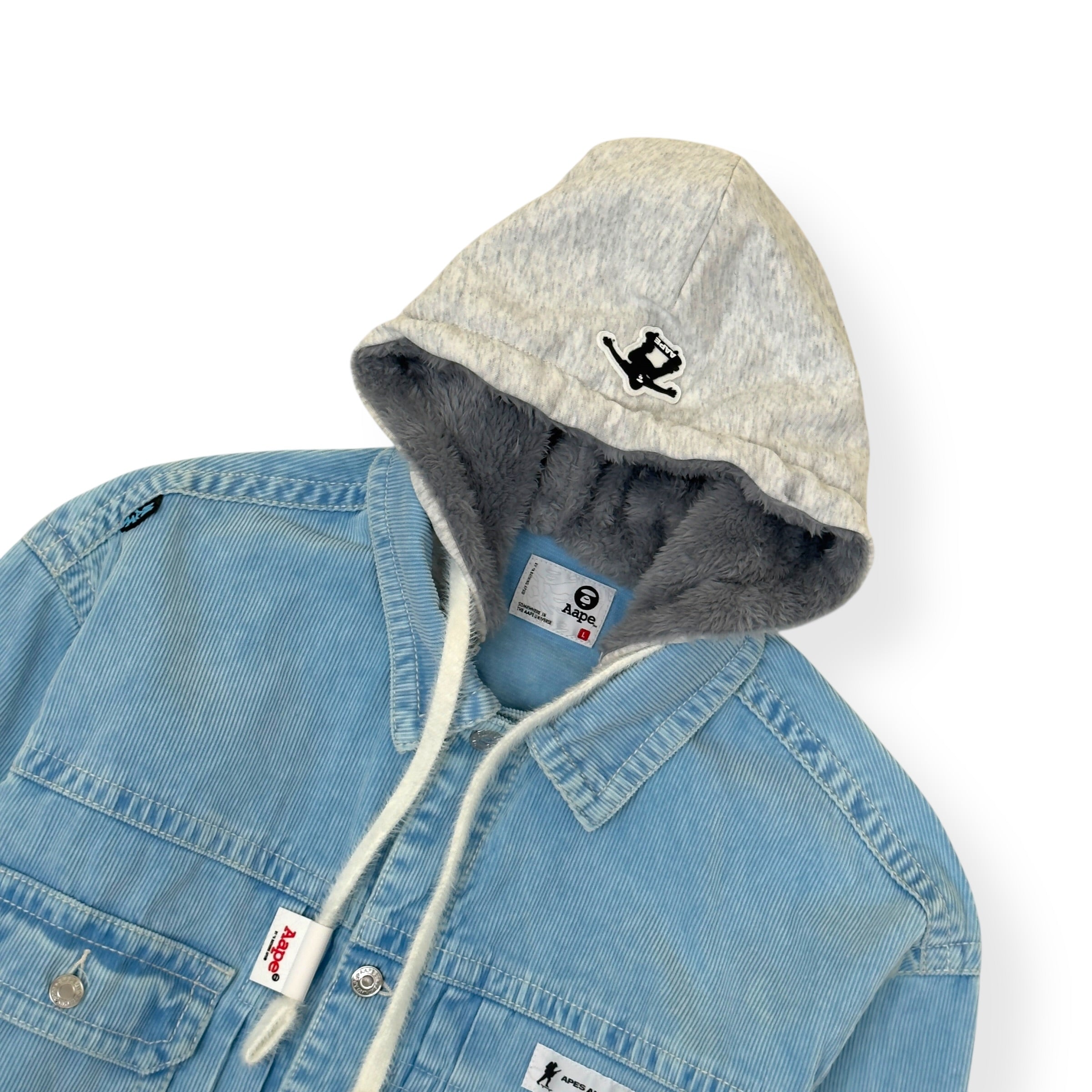 A BATHING APE MOONFACE LOGO HOODED DENIM JACKET INDIGO BLUE L