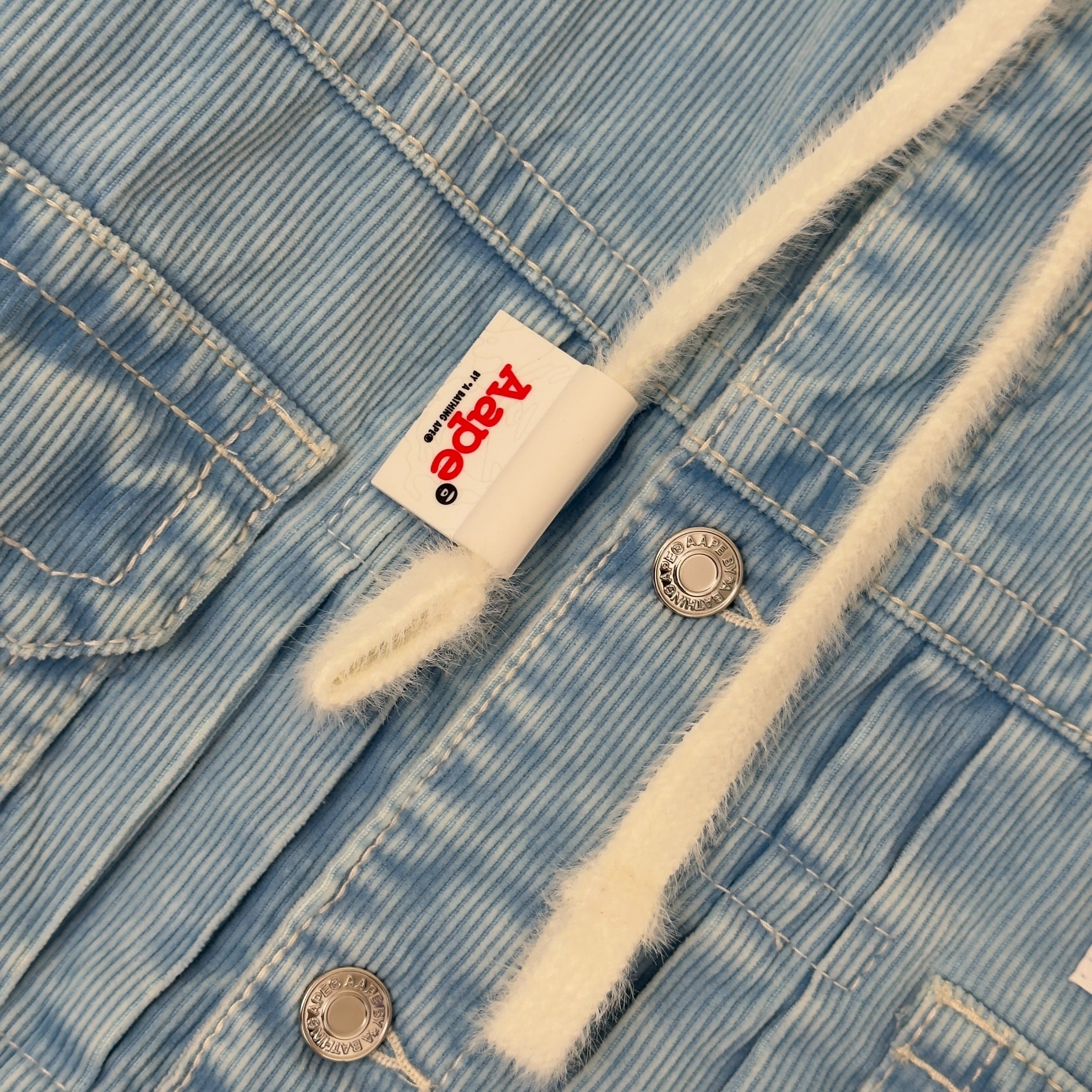 A BATHING APE MOONFACE LOGO HOODED DENIM JACKET INDIGO BLUE L