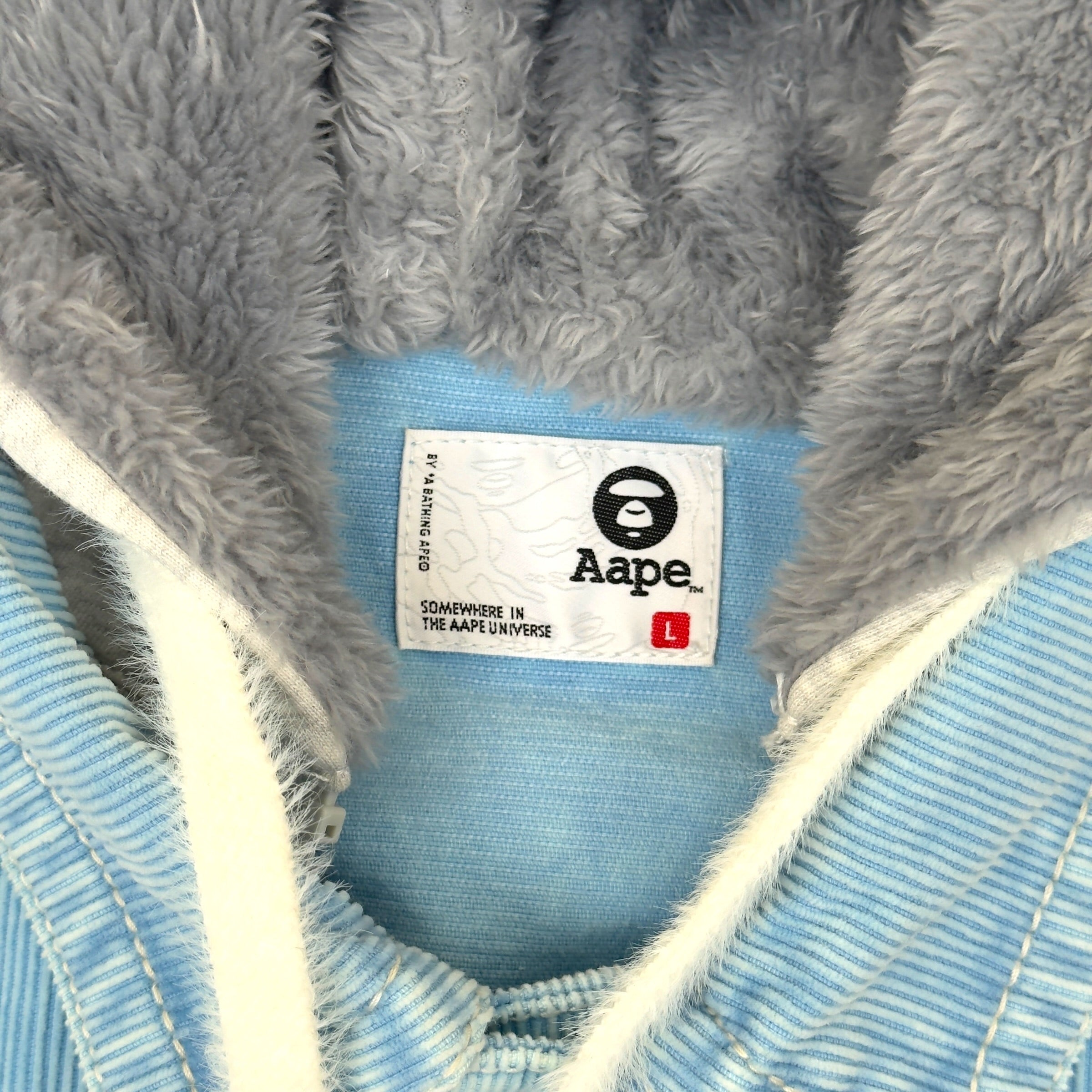 A BATHING APE MOONFACE LOGO HOODED DENIM JACKET INDIGO BLUE L