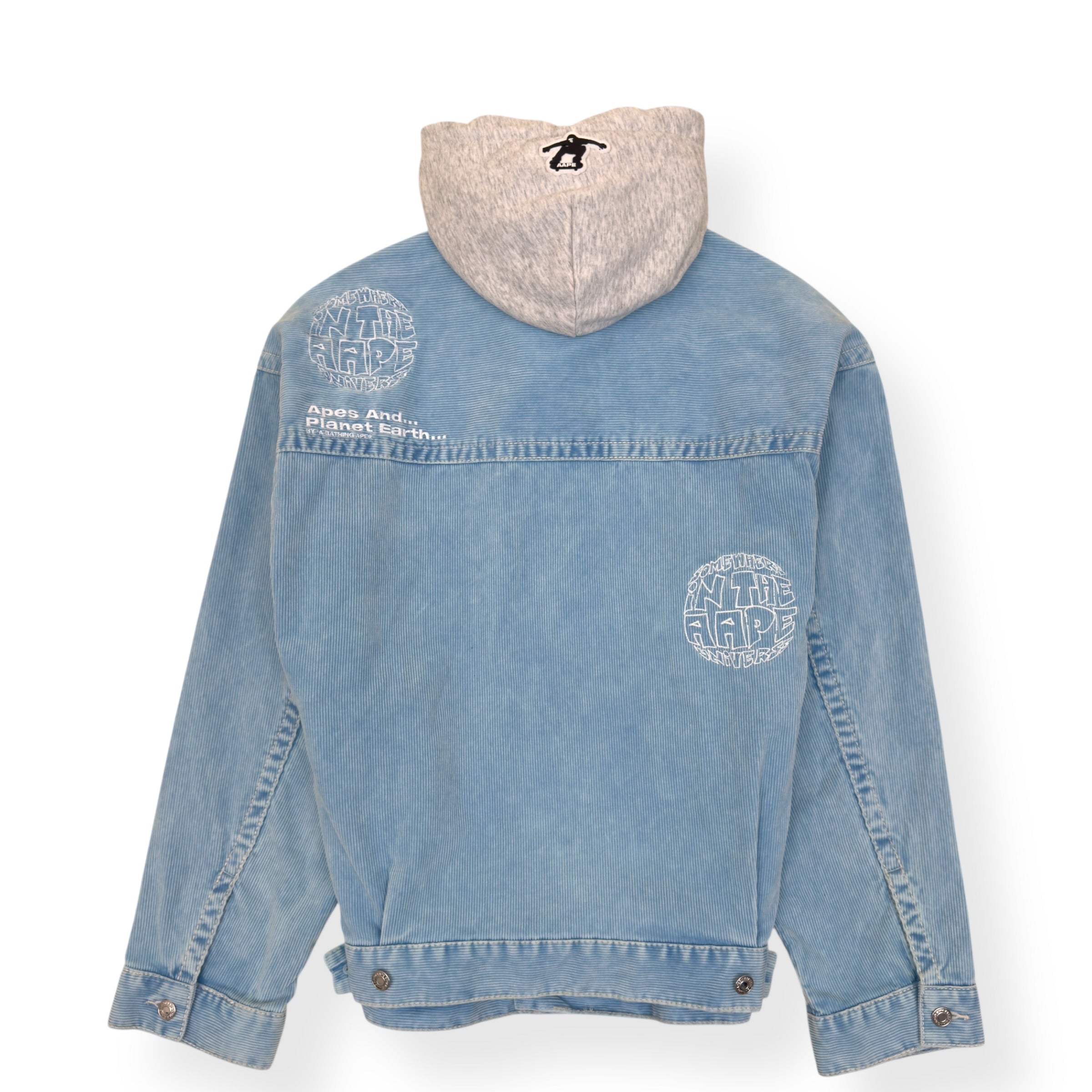 A BATHING APE MOONFACE LOGO HOODED DENIM JACKET INDIGO BLUE L