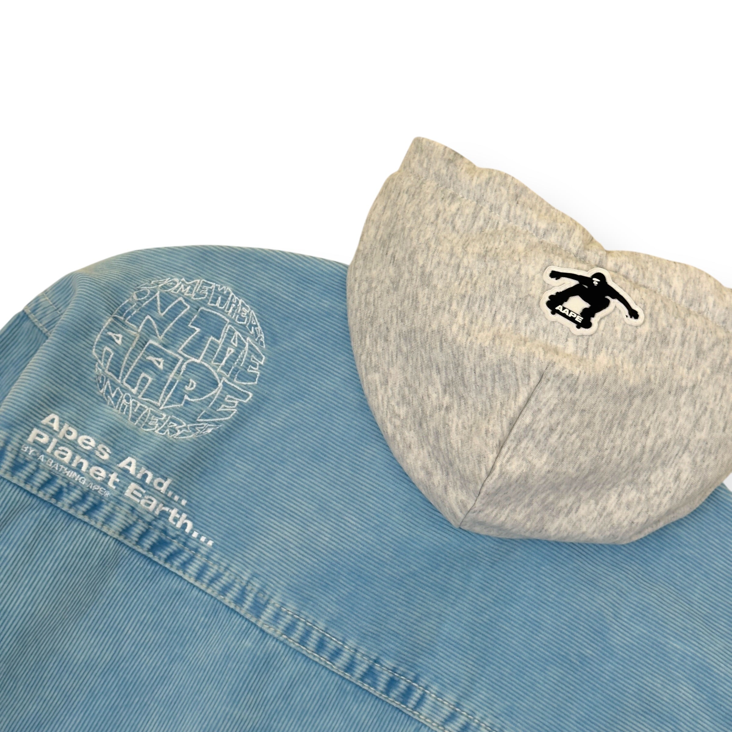 A BATHING APE MOONFACE LOGO HOODED DENIM JACKET INDIGO BLUE L