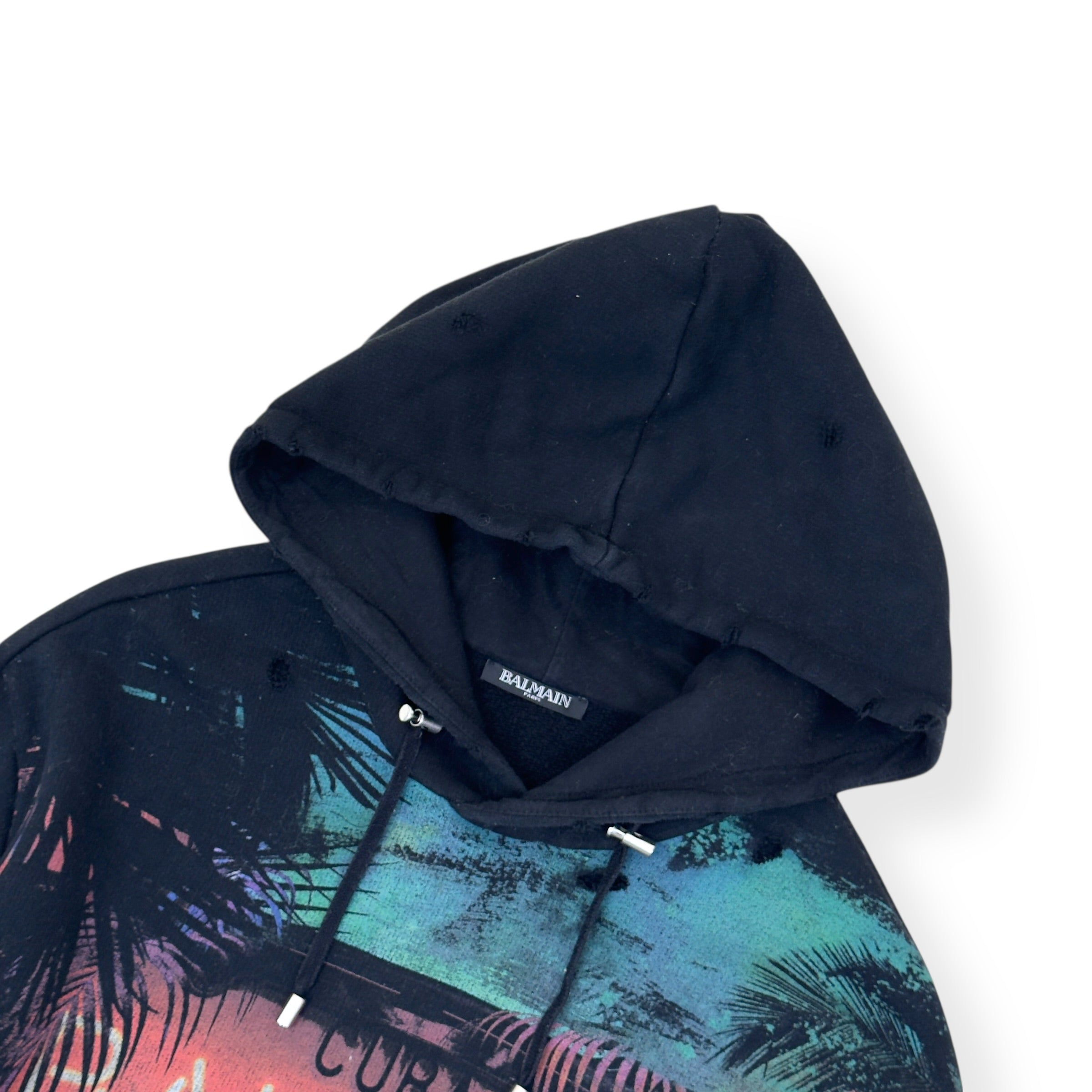 BALMAIN ‘CUBA’ COTTON HOODIE BLACK / MULTICOLOURED M
