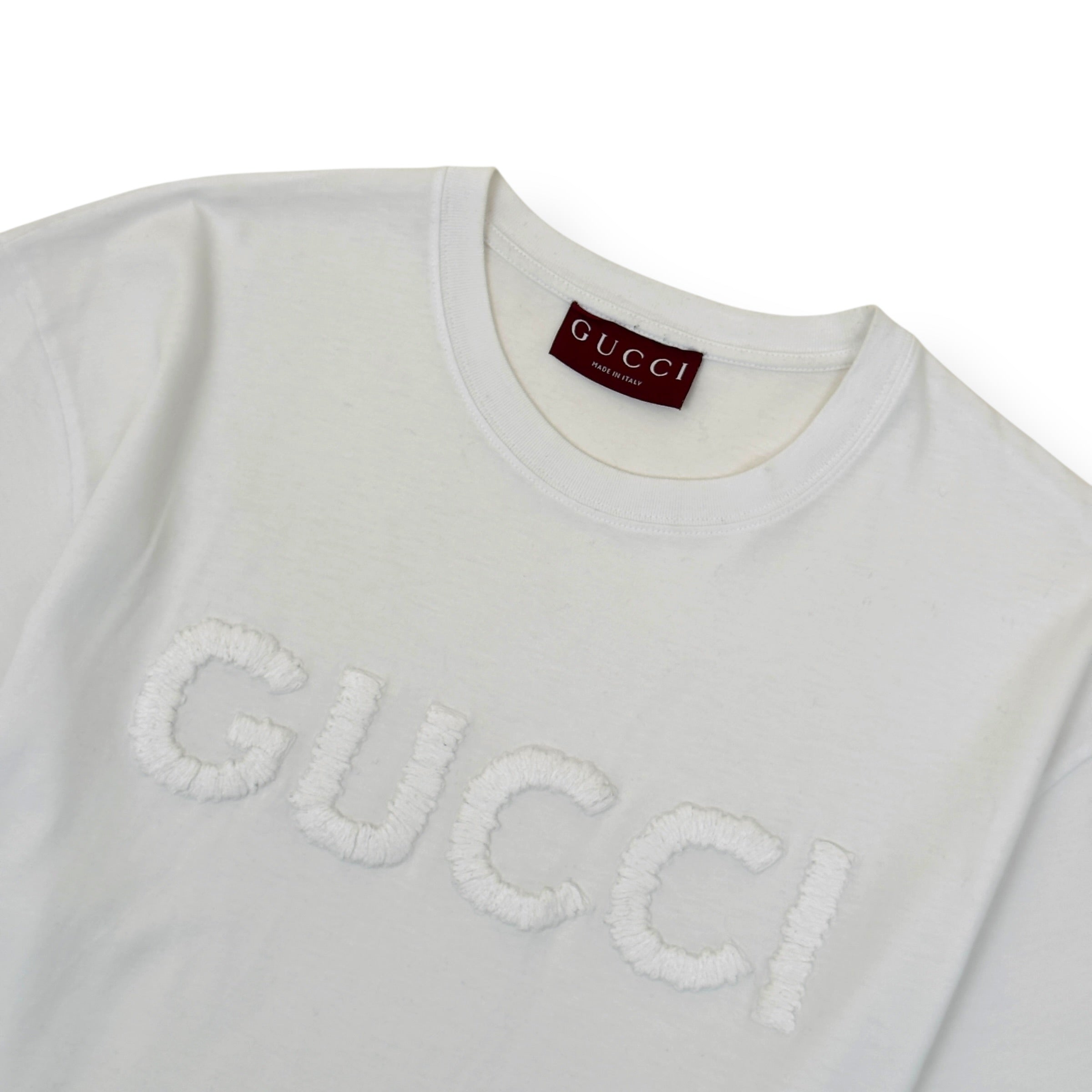 GUCCI EMBROIDERED LOGO COTTON T-SHIRT WHITE XL