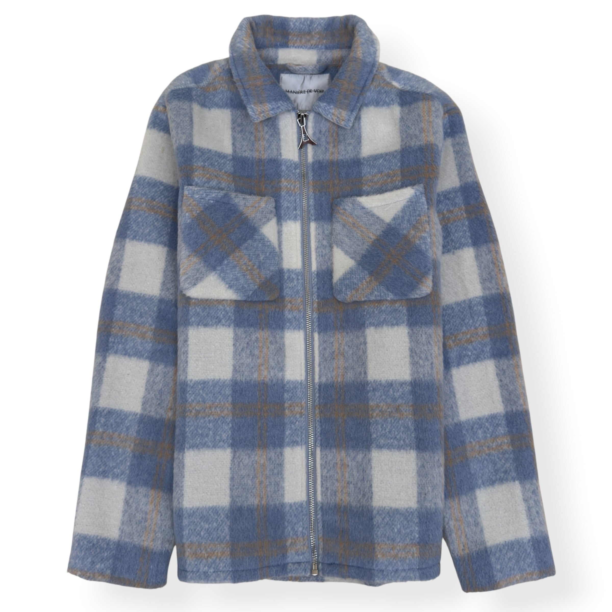 MANIERE DE VOIR CHECK WOOL BLEND JACKET BLUE / GREY M