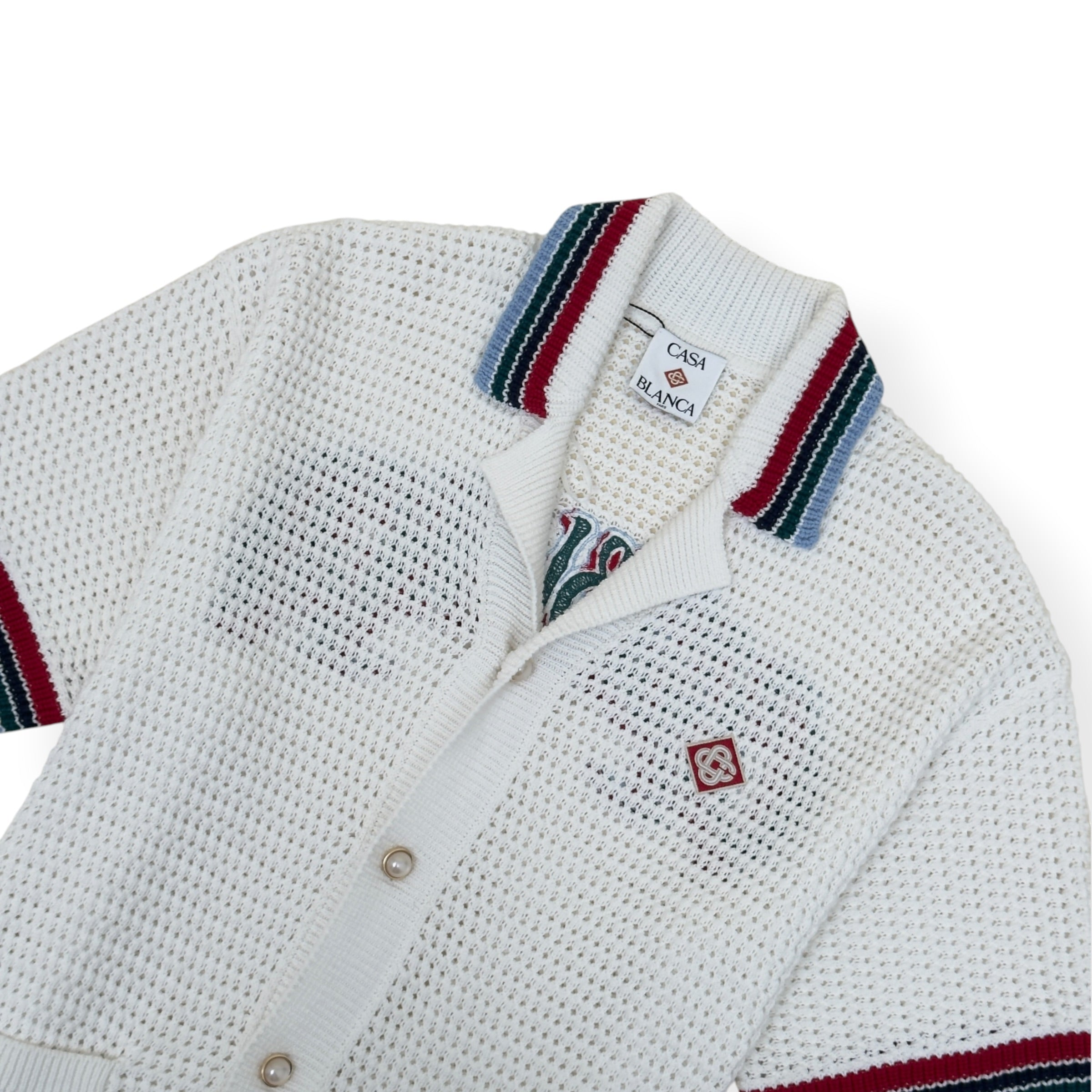 CASABLANCA CROCHET KNIT POLO SHIRT WHITE M