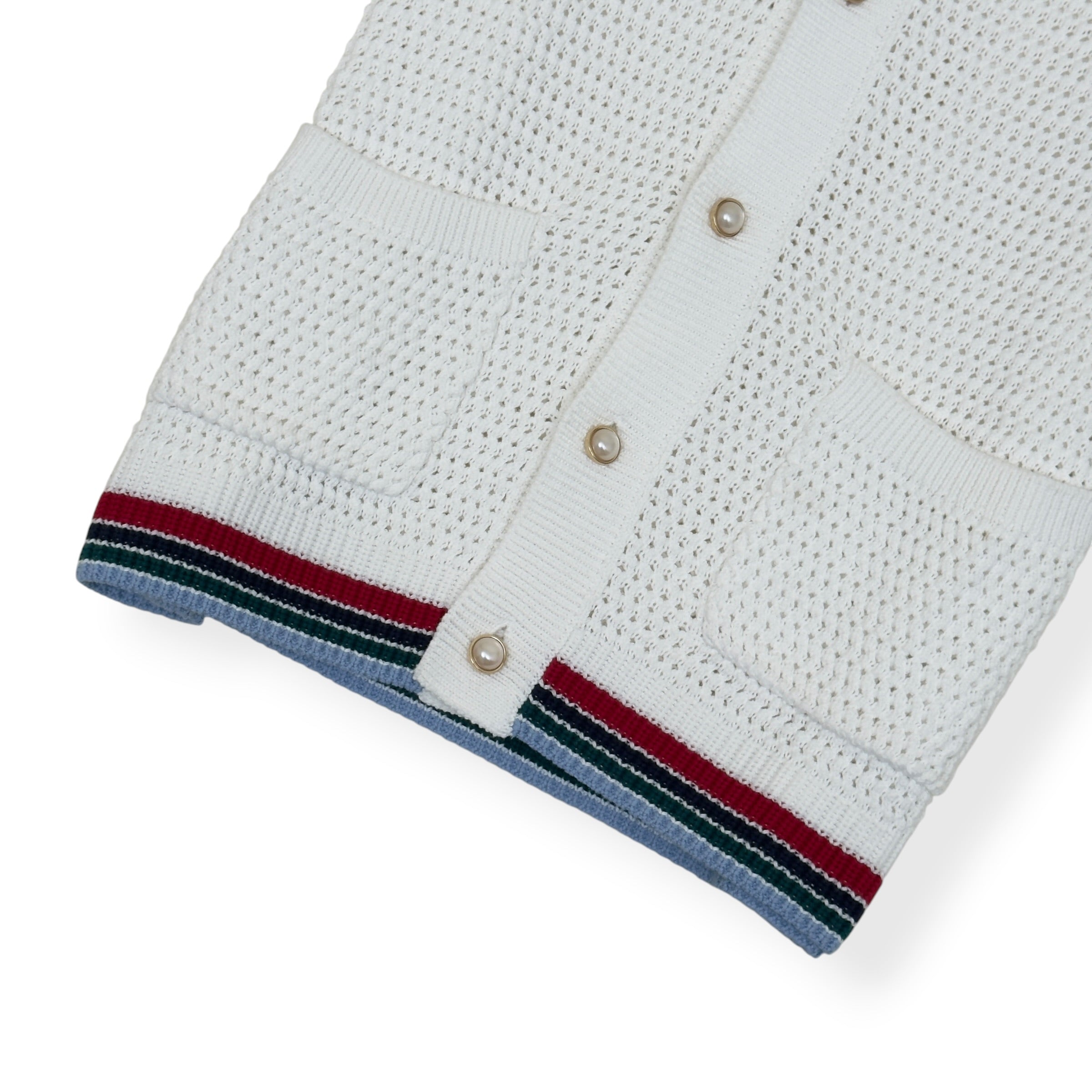 CASABLANCA CROCHET KNIT POLO SHIRT WHITE M