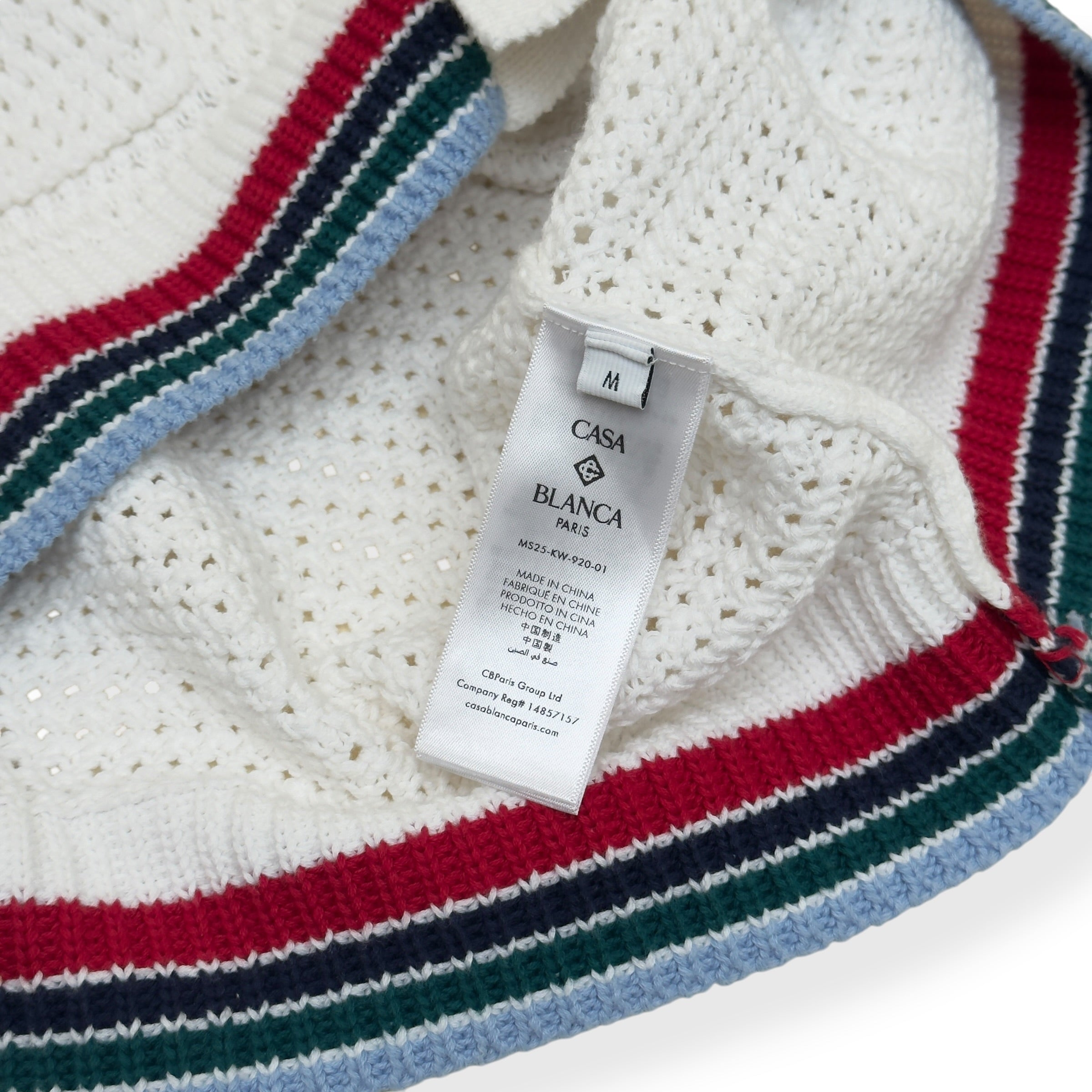 CASABLANCA CROCHET KNIT POLO SHIRT WHITE M