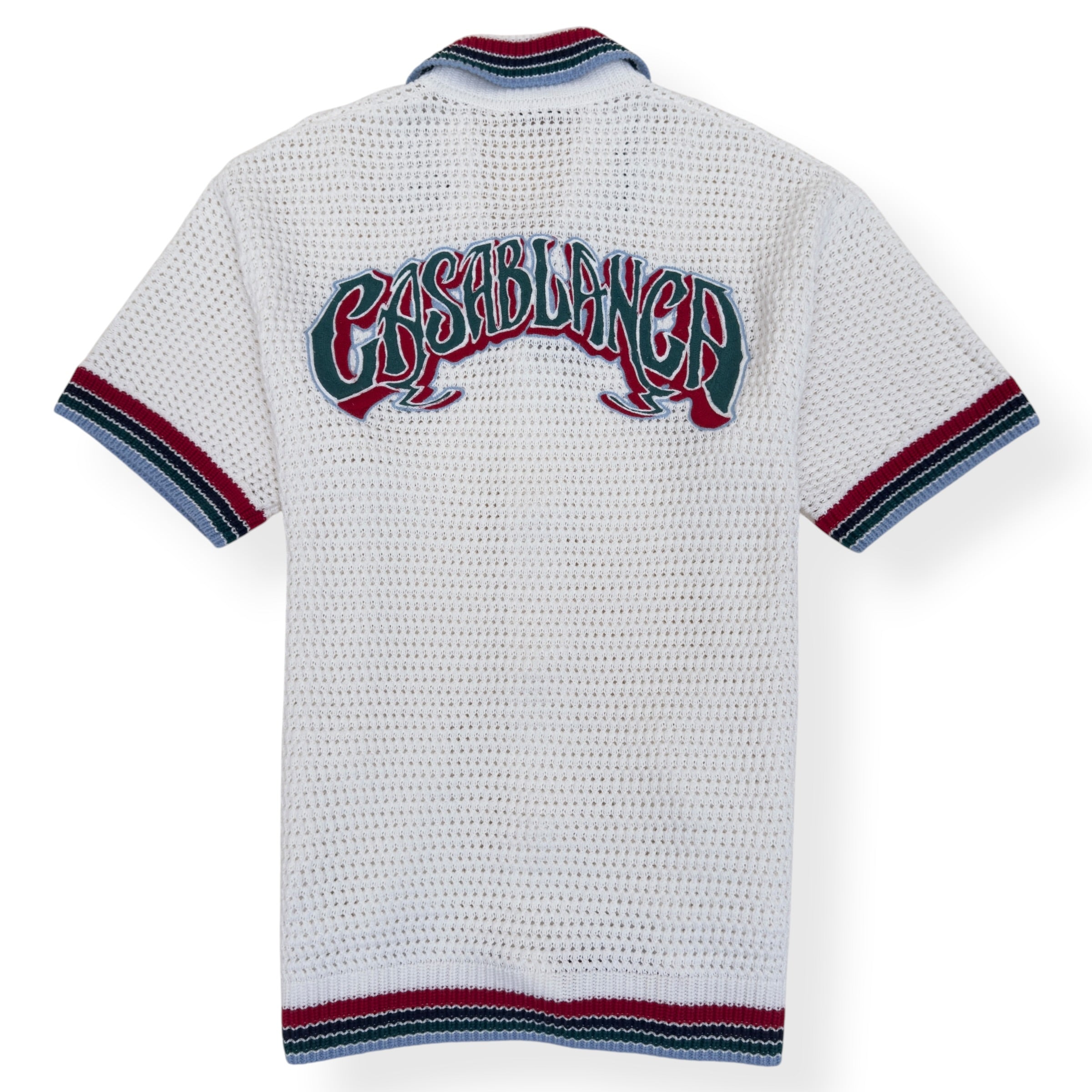 CASABLANCA CROCHET KNIT POLO SHIRT WHITE M