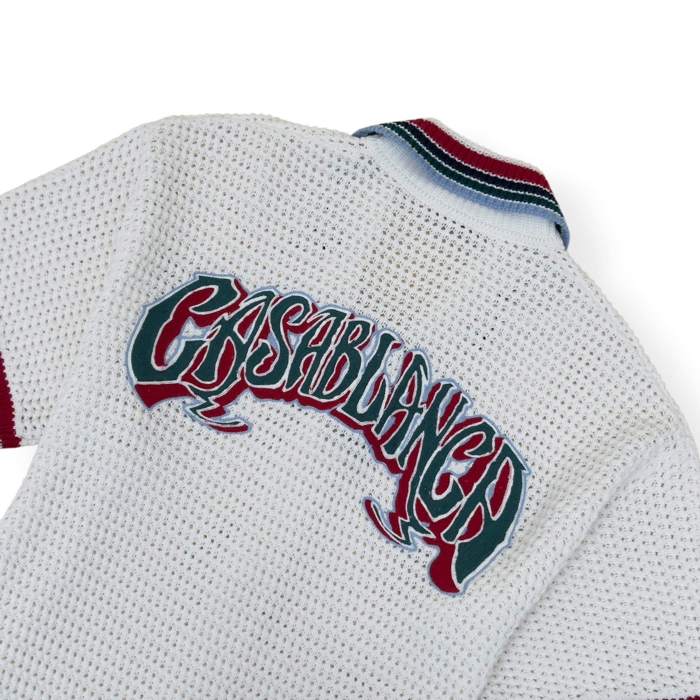 CASABLANCA CROCHET KNIT POLO SHIRT WHITE M