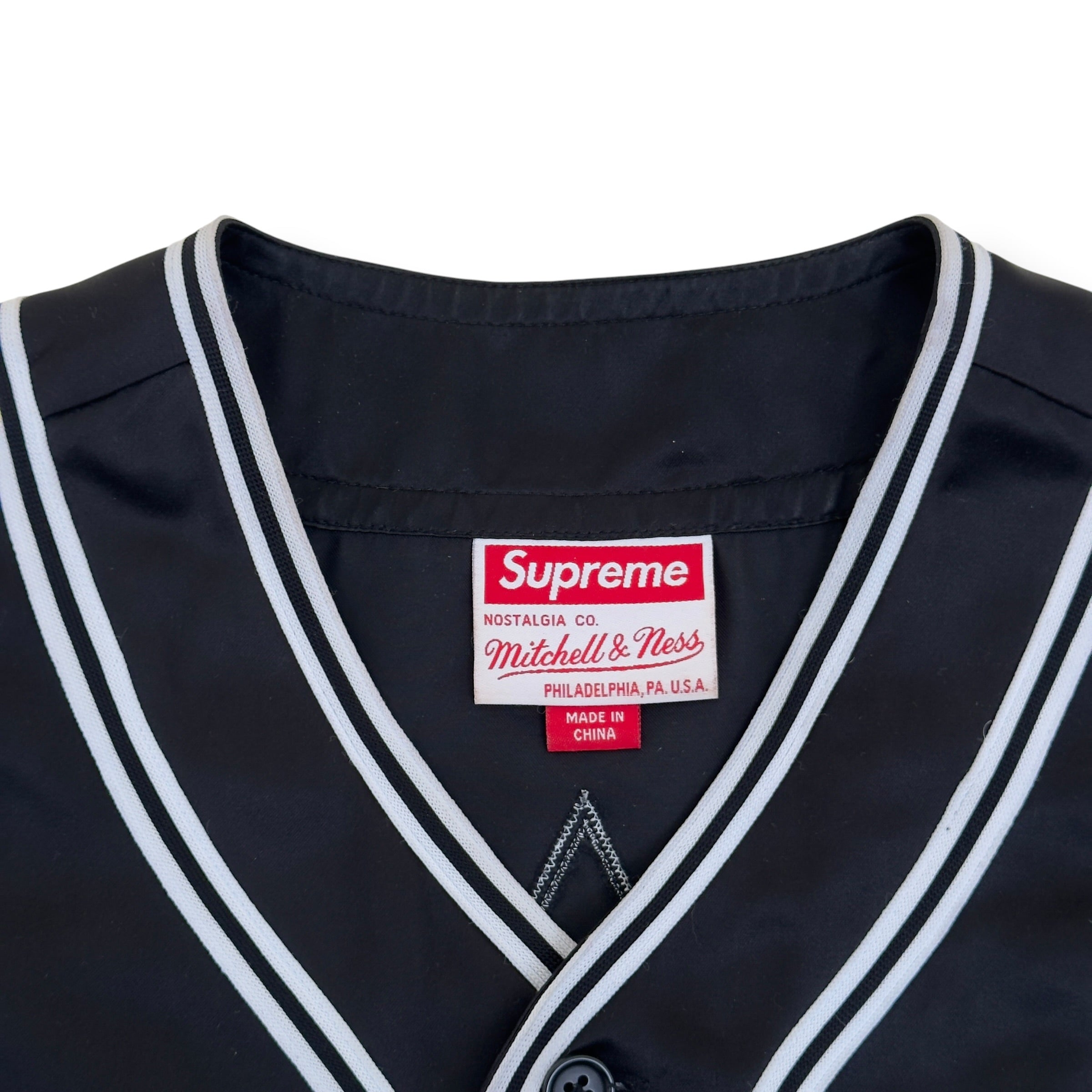 SUPREME MITCHELL & NESS SATIN BASEBALL JERSEY BLACK M