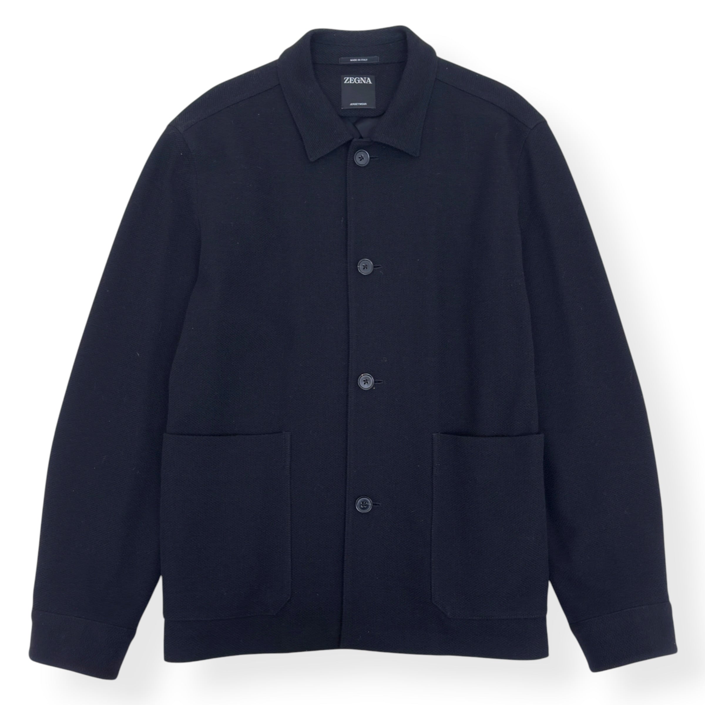 ZEGNA JERSEYWEAR WOOL / COTTON CHORE JACKET BLACK 54 / XL