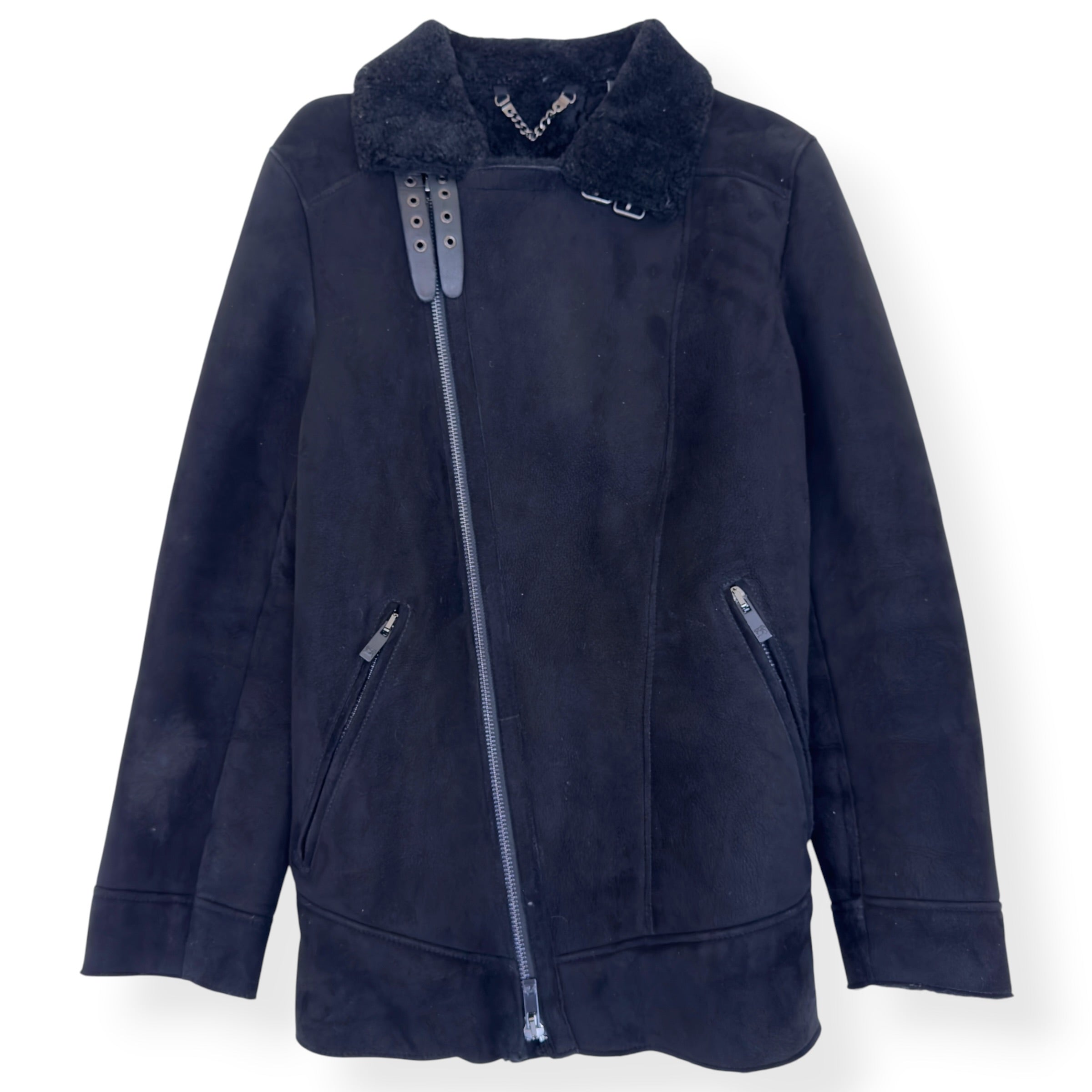 SCOTCH & SODA SHEARLING LEATHER BIKER JACKET BLACK M