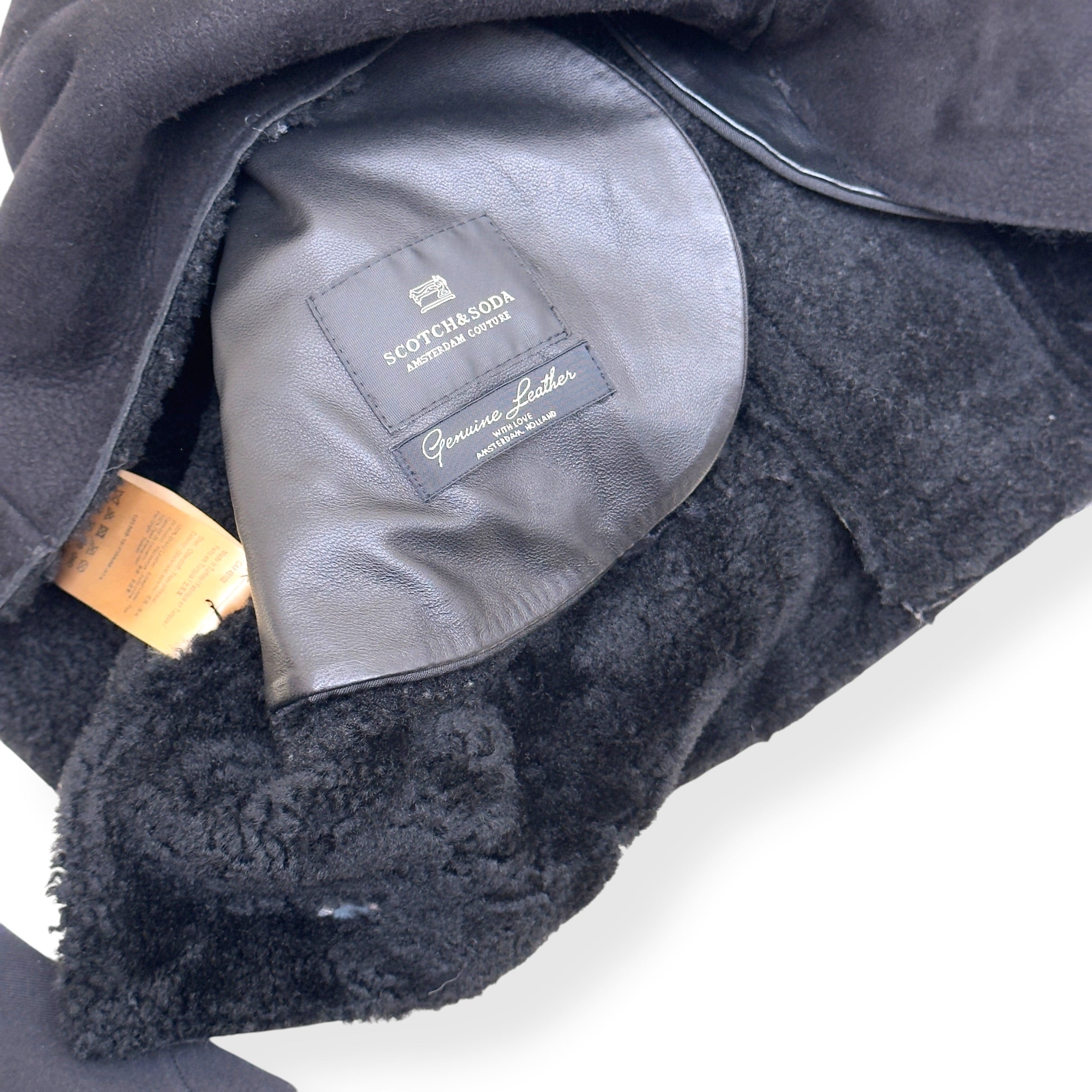 SCOTCH & SODA SHEARLING LEATHER BIKER JACKET BLACK M