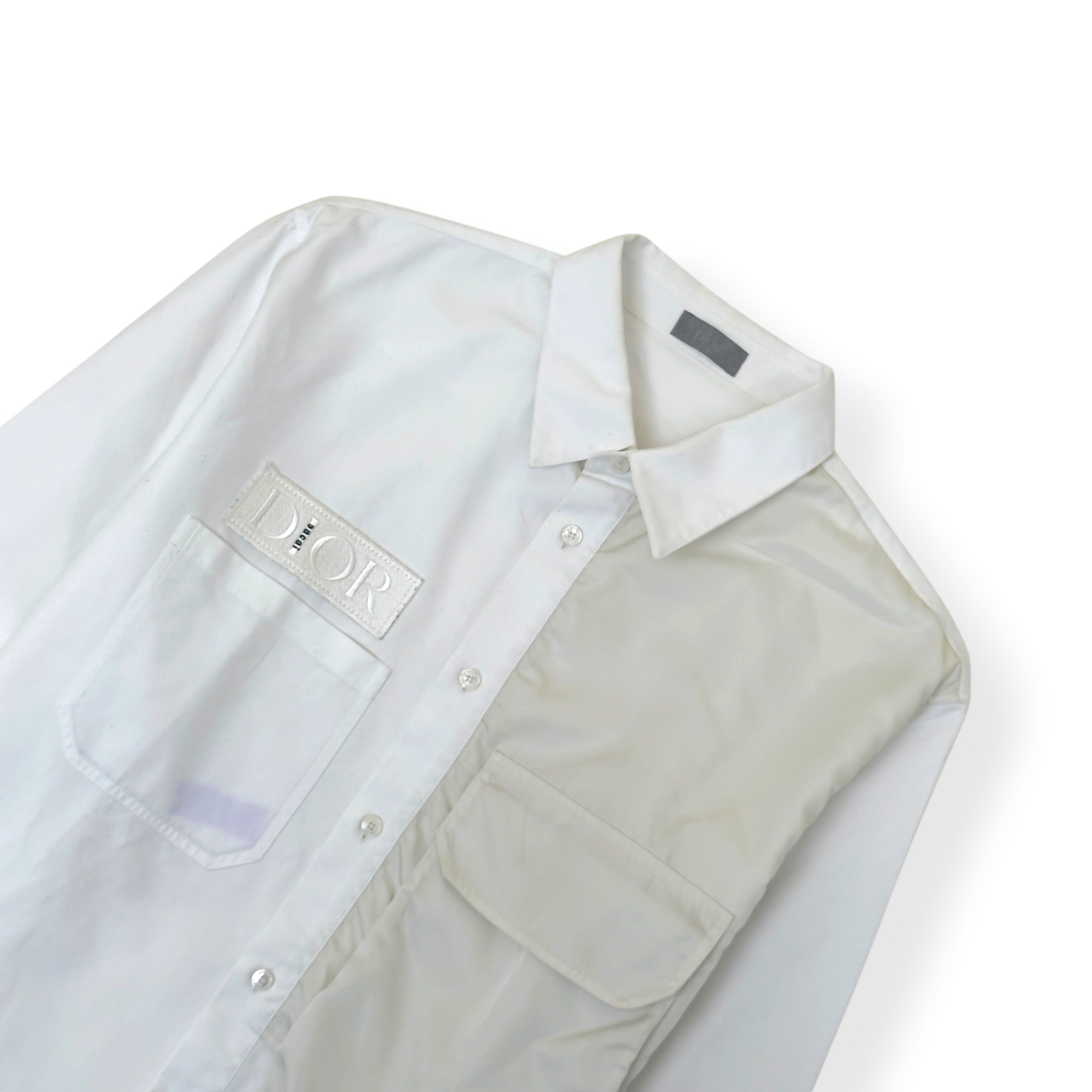 DIOR X SACAI EMBROIDERED LOGO COTTON OVERSHIRT WHITE 43 / XL
