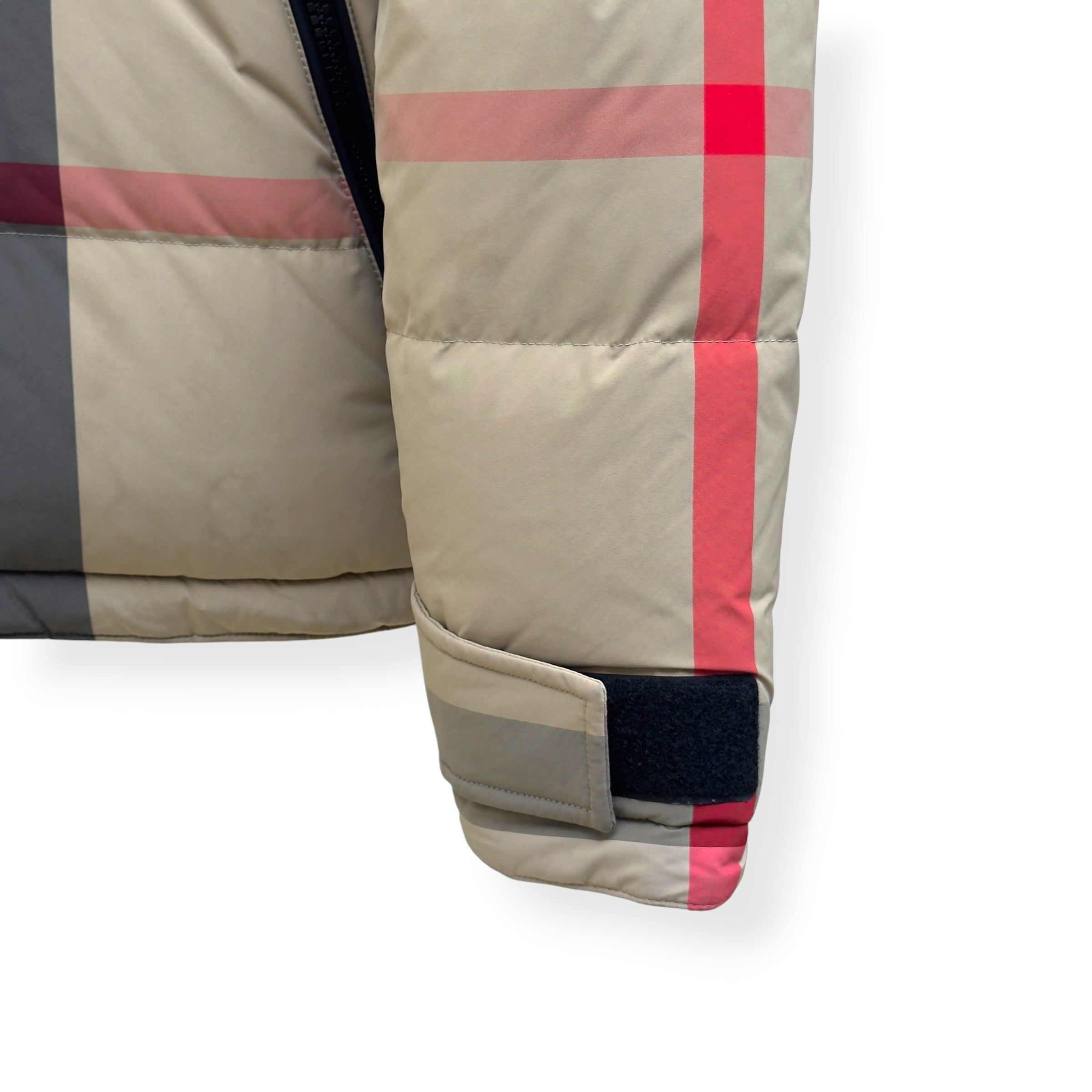 BURBERRY REVERSIBLE CHECK HOODED PUFFER JACKET BEIGE / BLACK M