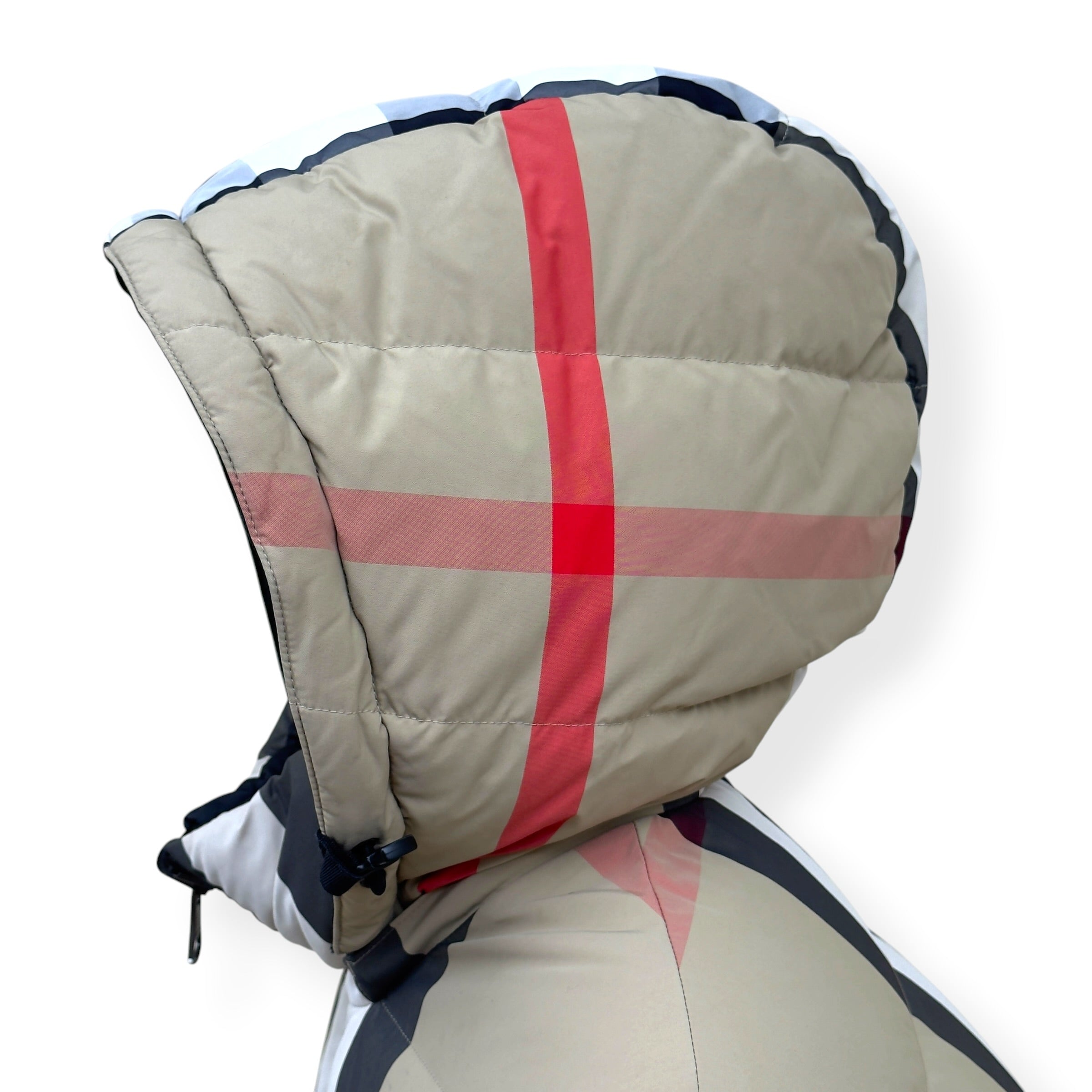 BURBERRY REVERSIBLE CHECK HOODED PUFFER JACKET BEIGE / BLACK M