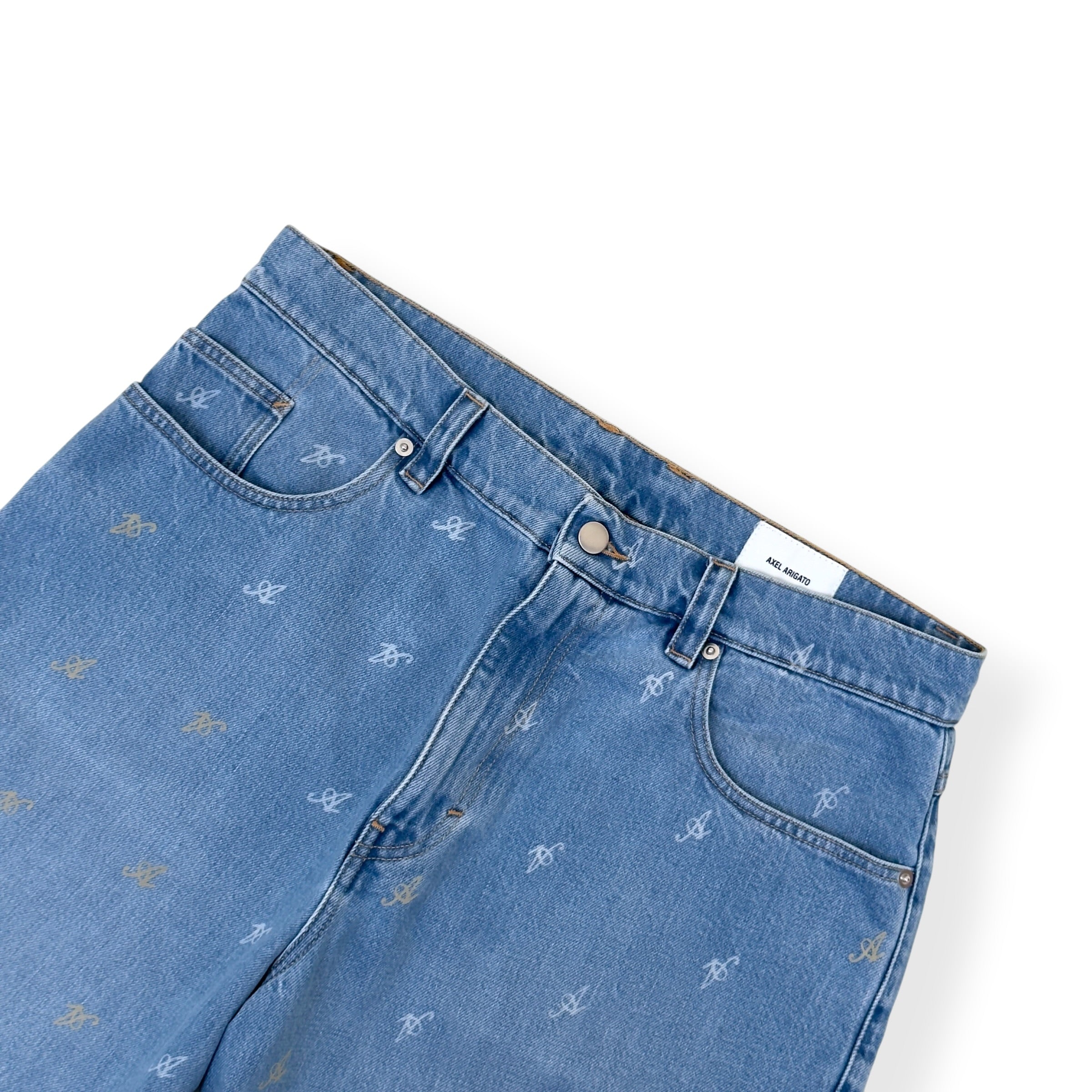 AXEL ARIGATO MILES MONOGRAM DENIM SHORTS BLUE W32 / M