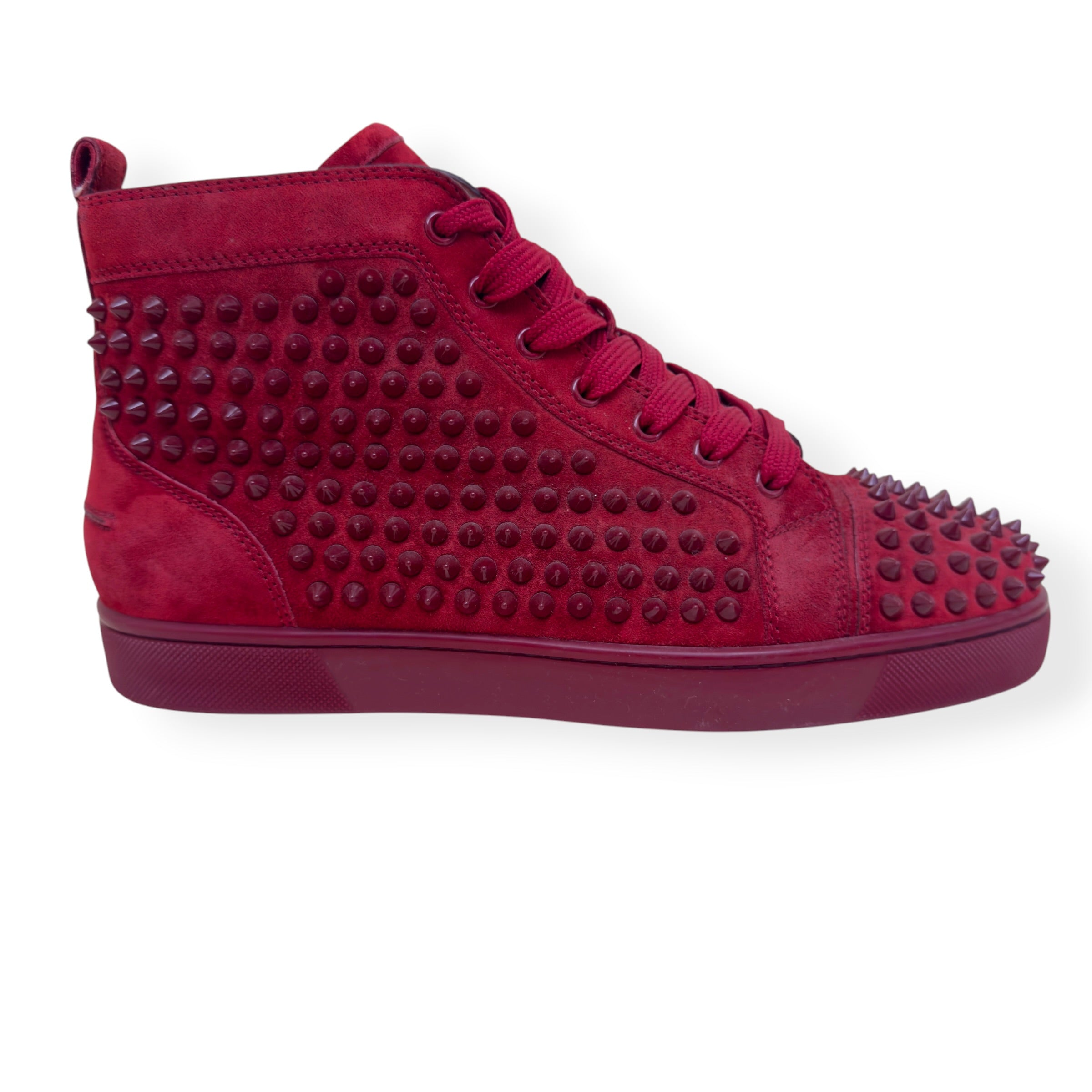 CHRISTIAN LOUBOUTIN LOUIS SPIKE SUEDE HIGH TOP SNEAKER RED 41.5 / UK7.5