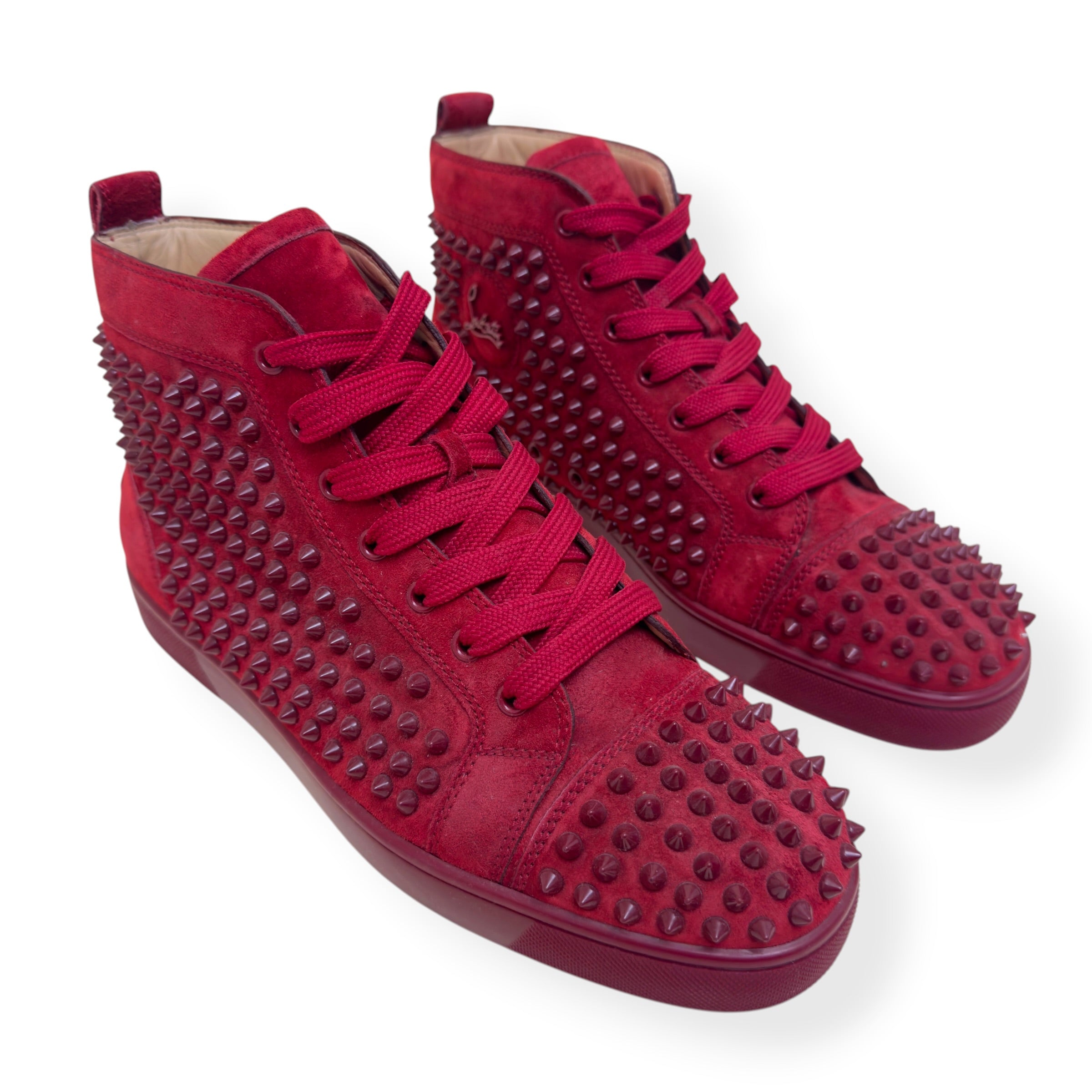 CHRISTIAN LOUBOUTIN LOUIS SPIKE SUEDE HIGH TOP SNEAKER RED 41.5 / UK7.5