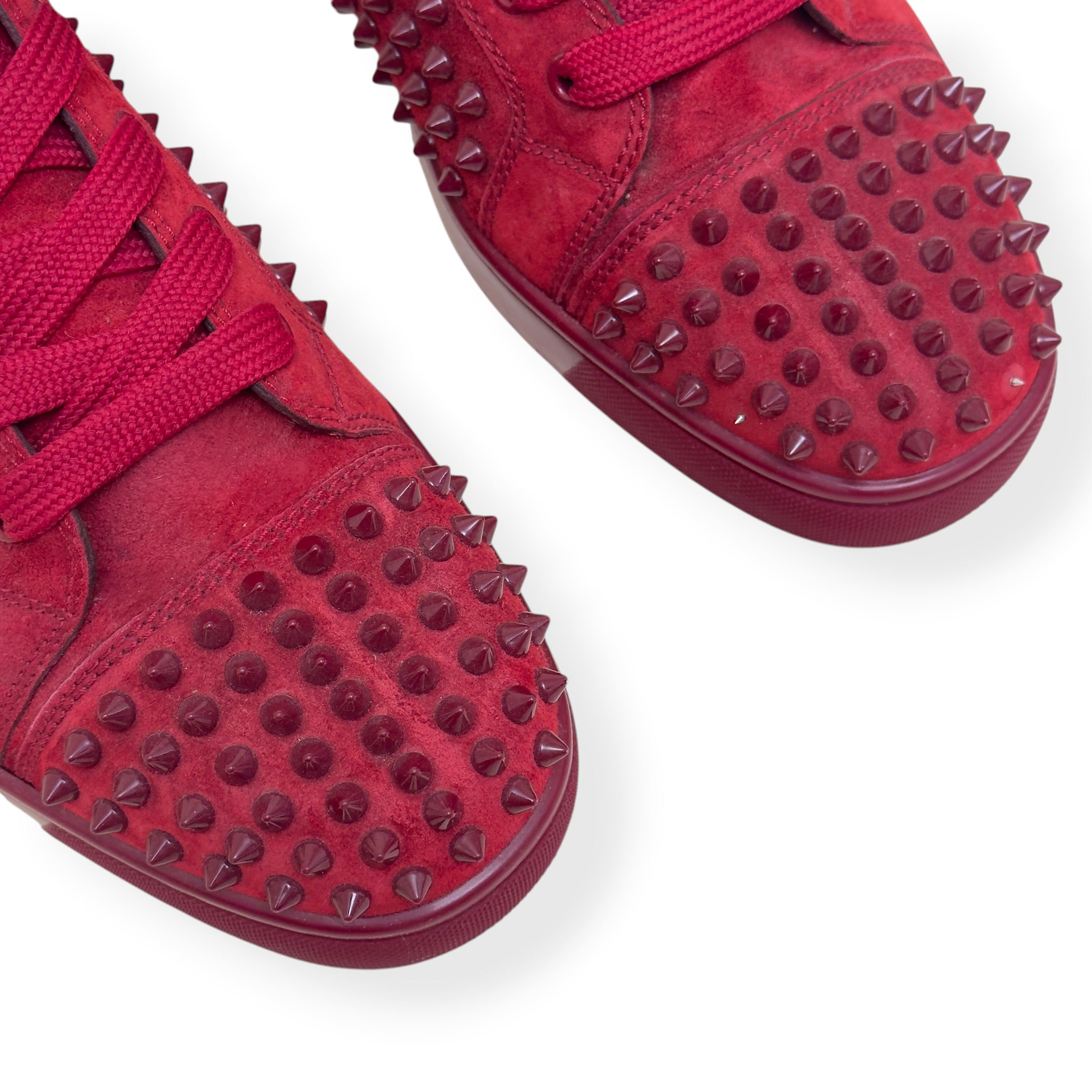 CHRISTIAN LOUBOUTIN LOUIS SPIKE SUEDE HIGH TOP SNEAKER RED 41.5 / UK7.5