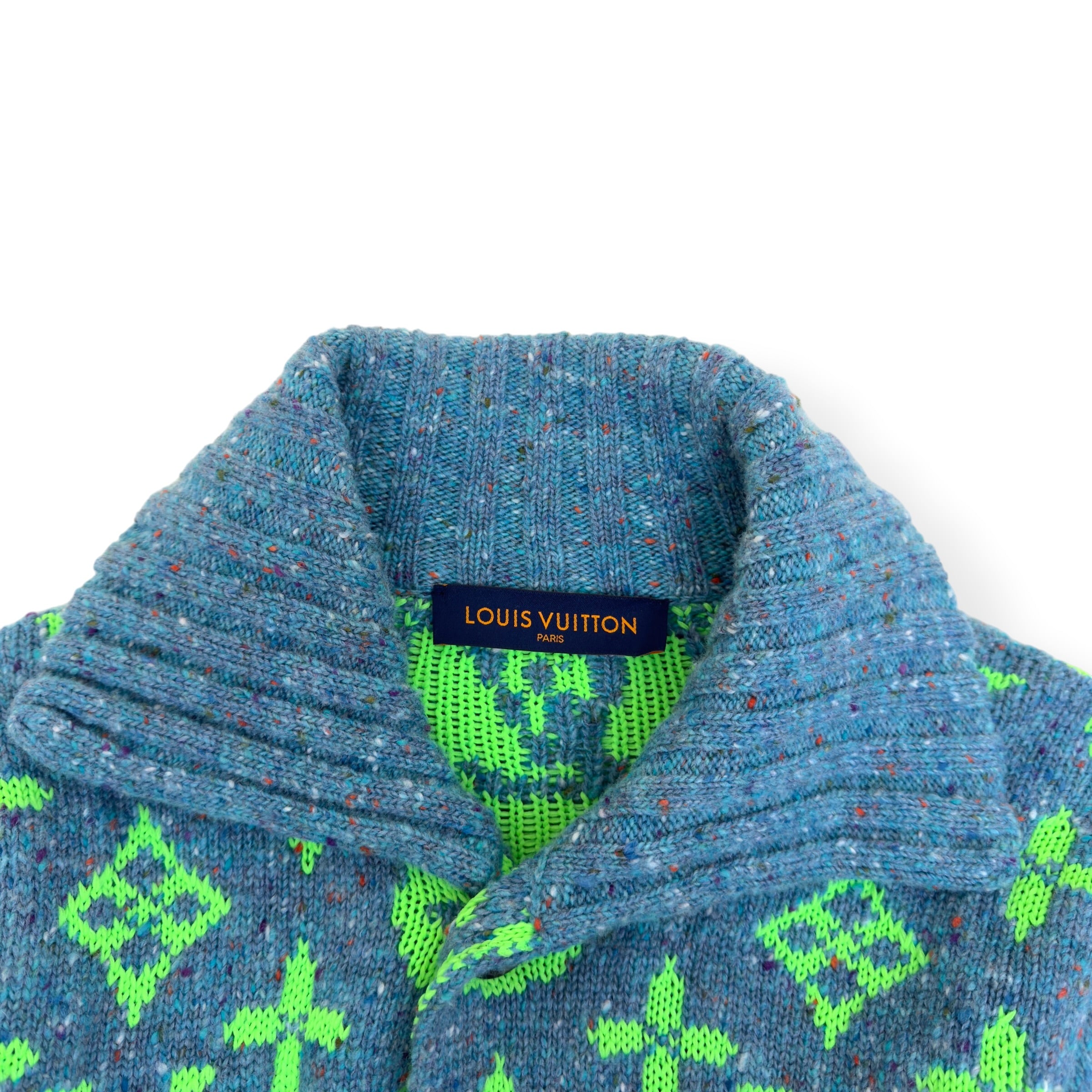 LOUIS VUITTON SS22 SIGNATURE MONOGRAM KNIT CARDIGAN GREEN / TURQUOISE M