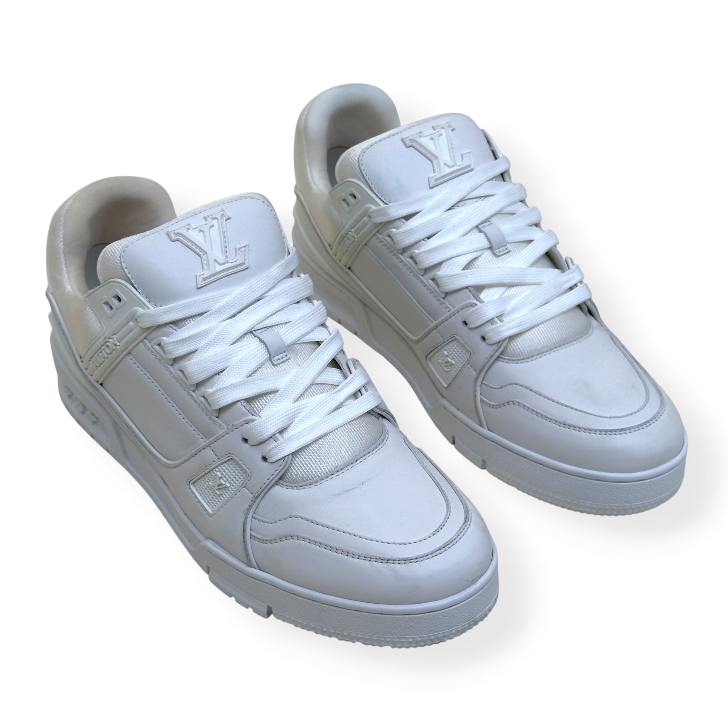 LOUIS VUITTON LEATHER LV TRAINER SNEAKER LUXURY WHITE UK10