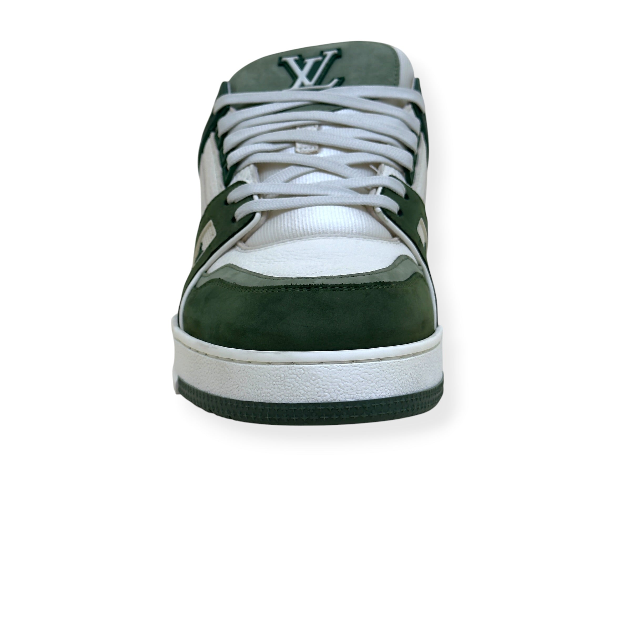 LOUIS VUITTON LEATHER LV TRAINER SNEAKER GREEN / WHITE UK10