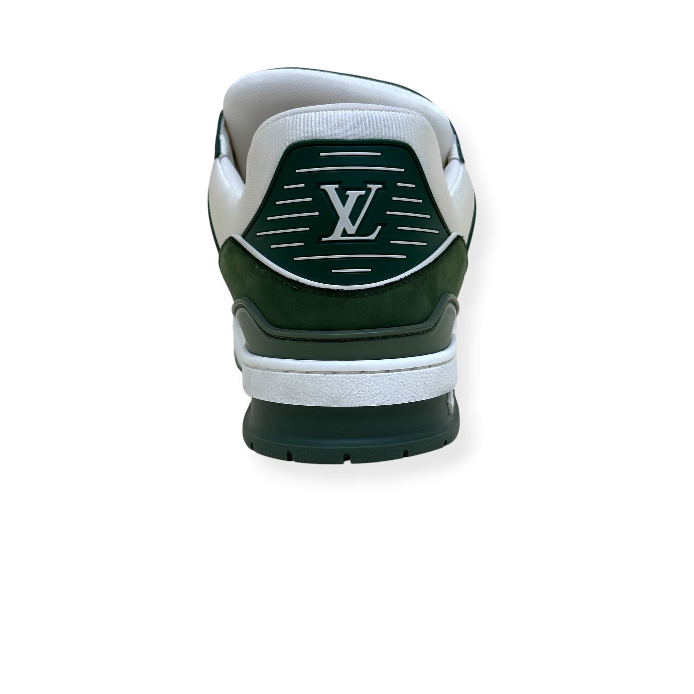 LOUIS VUITTON LEATHER LV TRAINER SNEAKER GREEN / WHITE UK10