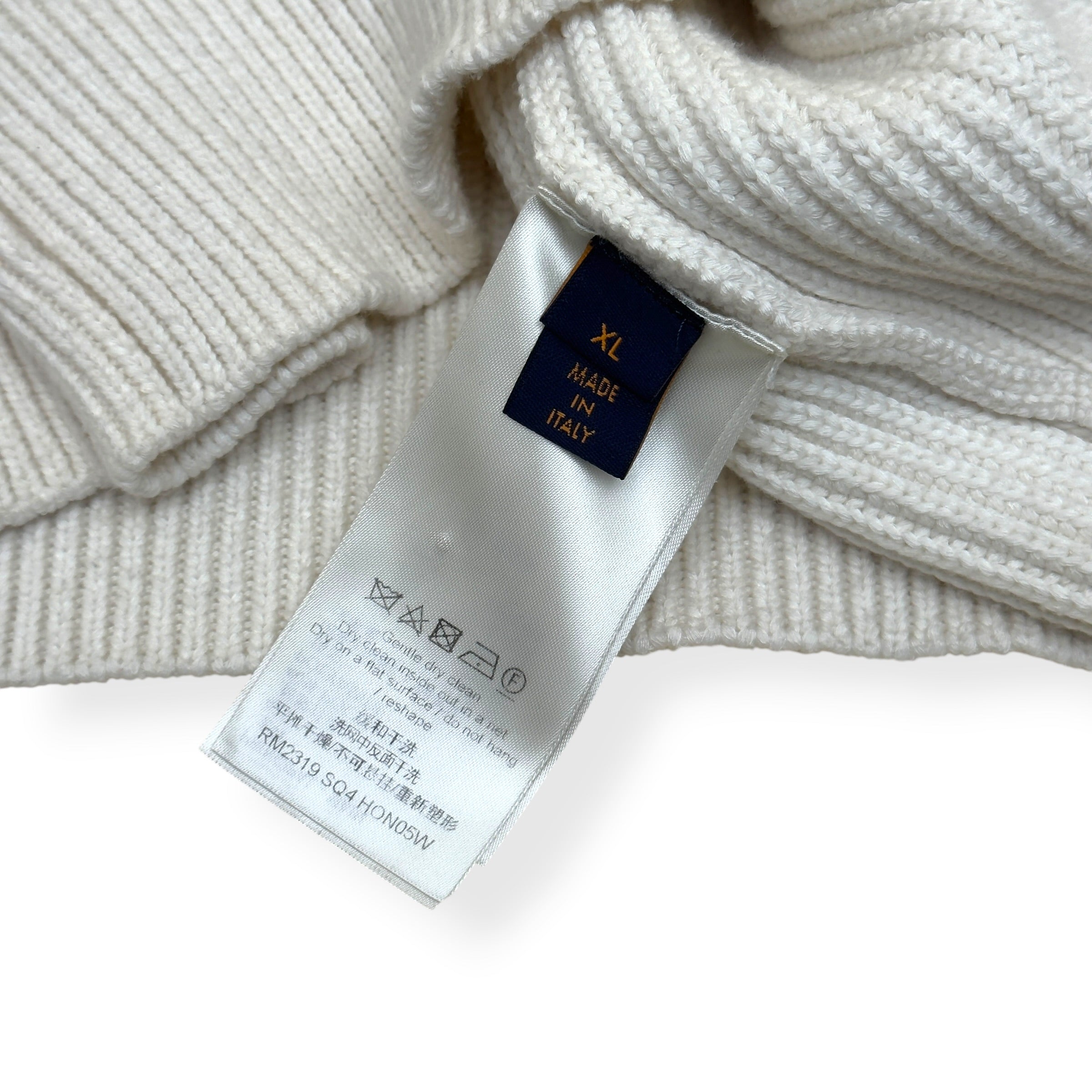 LOUIS VUITTON SIGNATURE LOGO V-NECK KNIT PULLOVER WHITE XL