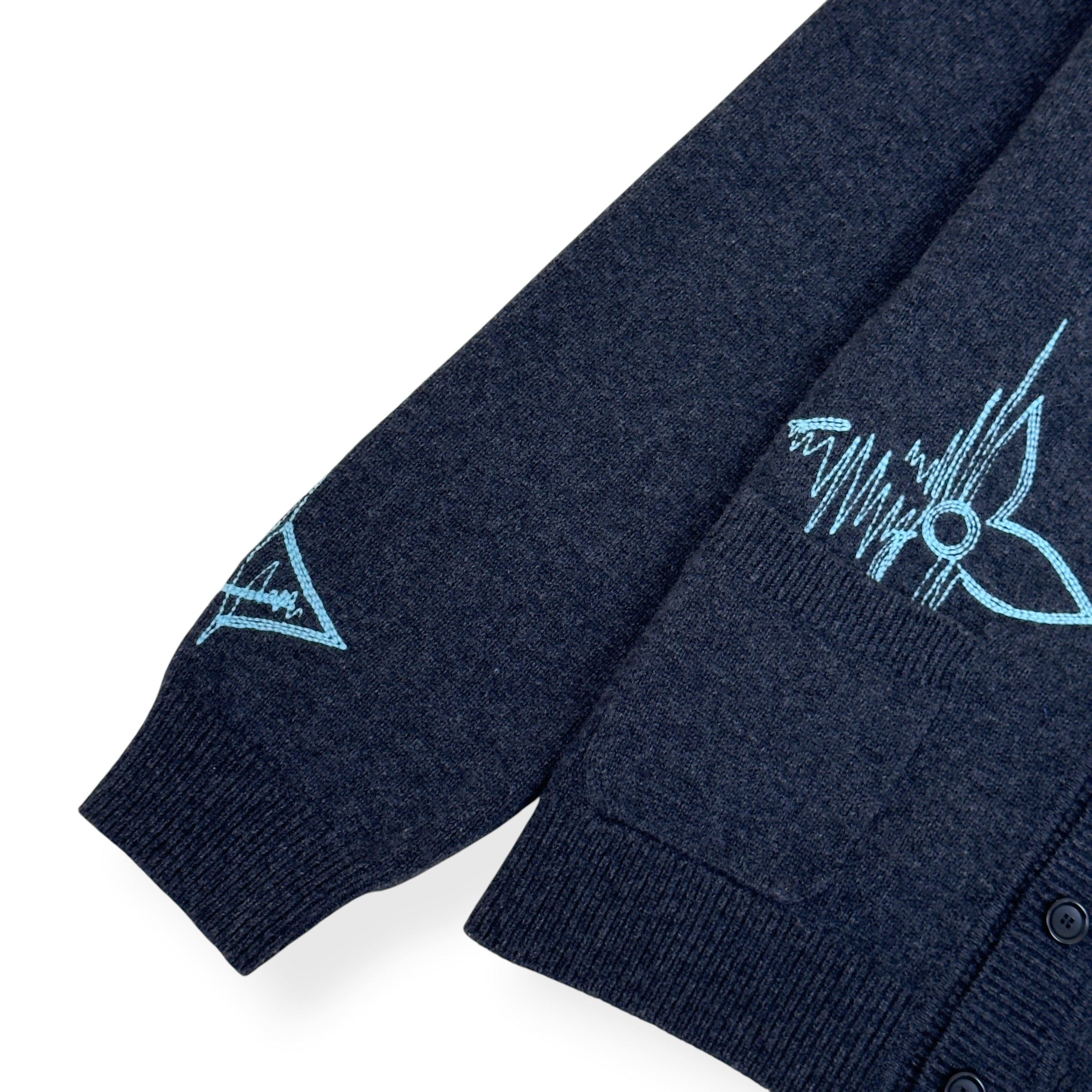 LOUIS VUITTON LV FREQUENCY EMBROIDERED WOOL CARDIGAN GREY L