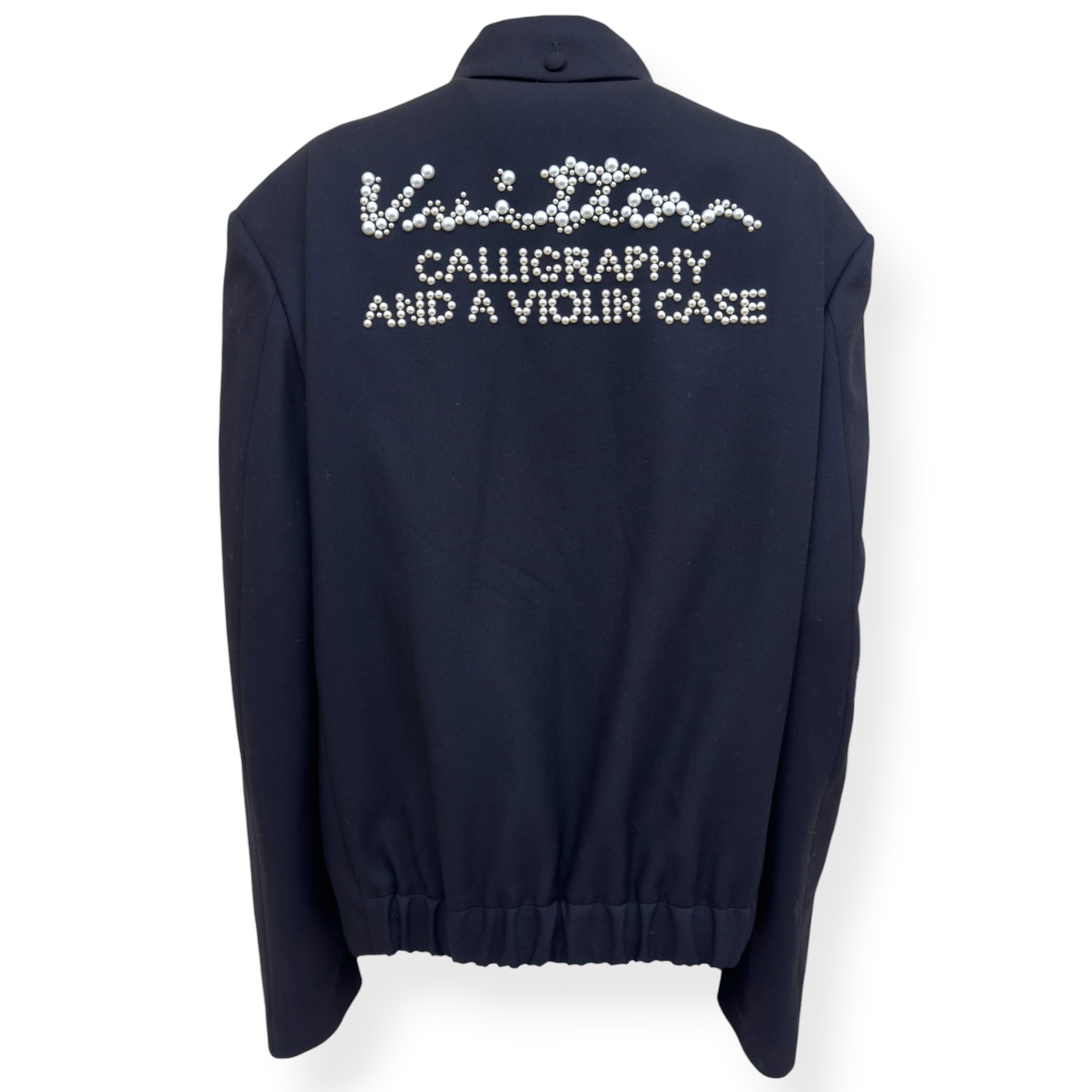 LOUIS VUITTON PEARL CALLIGRAPHY EMBELLISHED WOOL BLOUSON JACKET BLACK 54 / XL